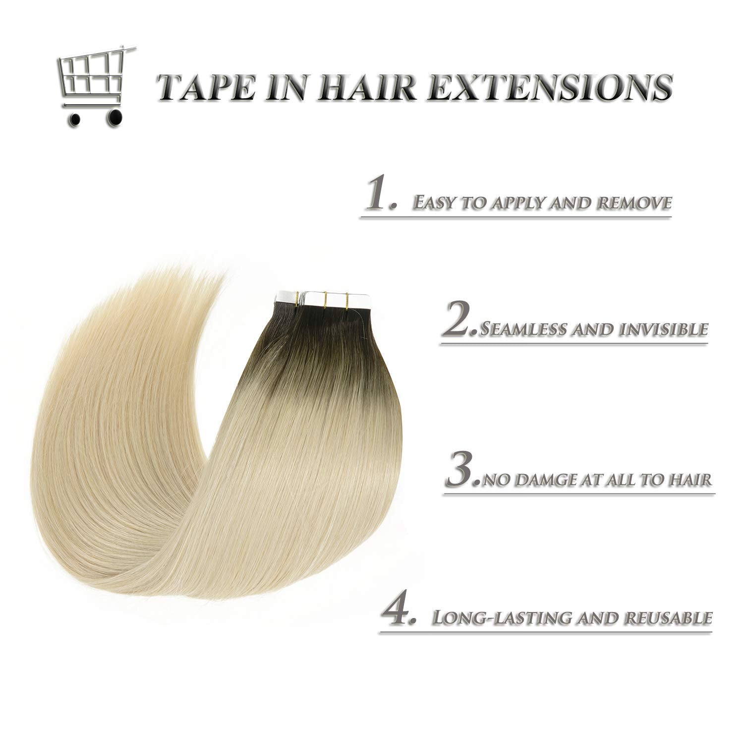 Anrosa Hair Extensions Tape In Double Sided Real Skin Weft 20Pcs 50G Platinum Ash Blonde With Darkest Brown Base Color 14Inch Re