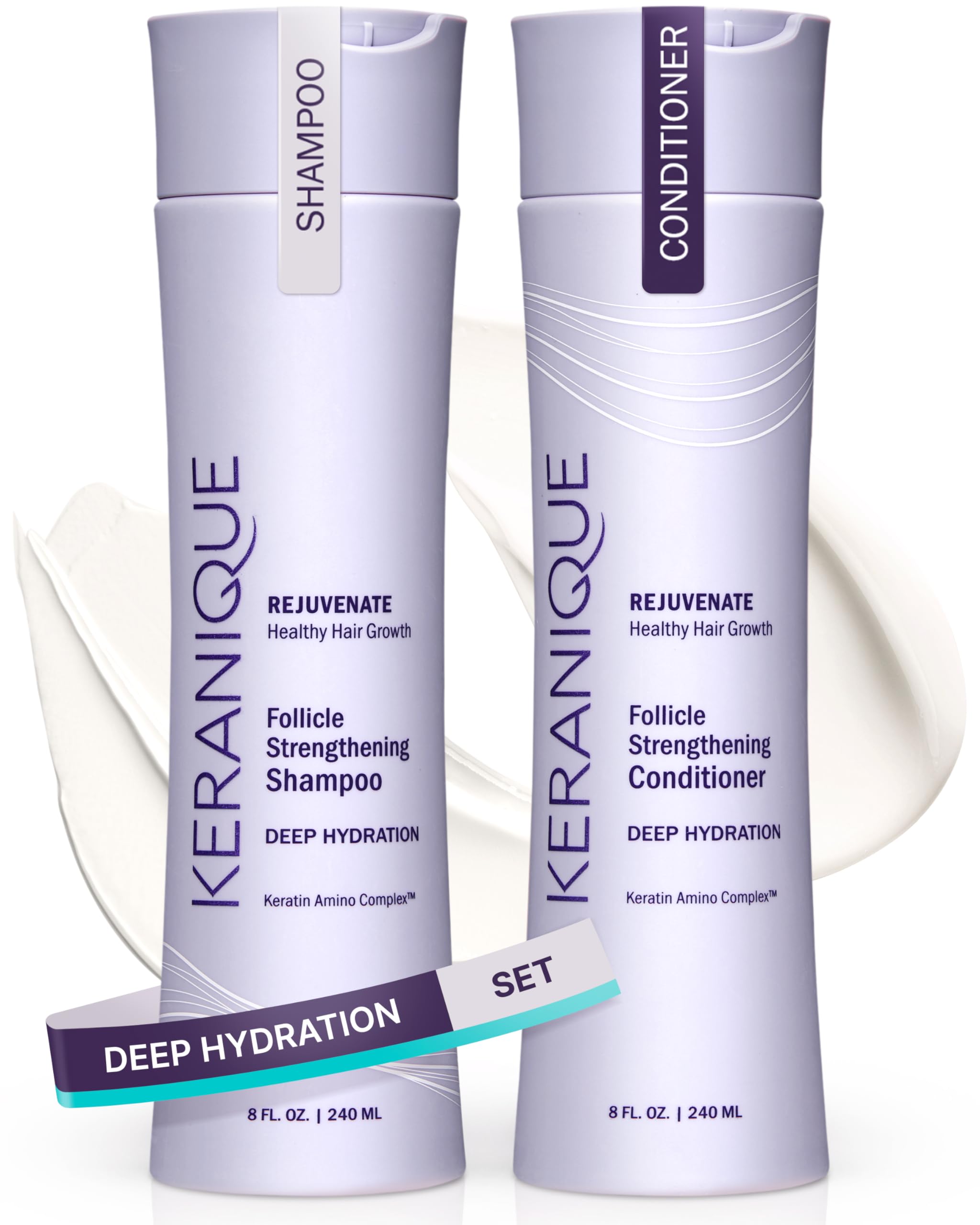 Keranique Hydrating Shampoo and Conditioner Set - Deep Hydration Hair Shampoo and Conditioner for Repairing Natural Moisture wit