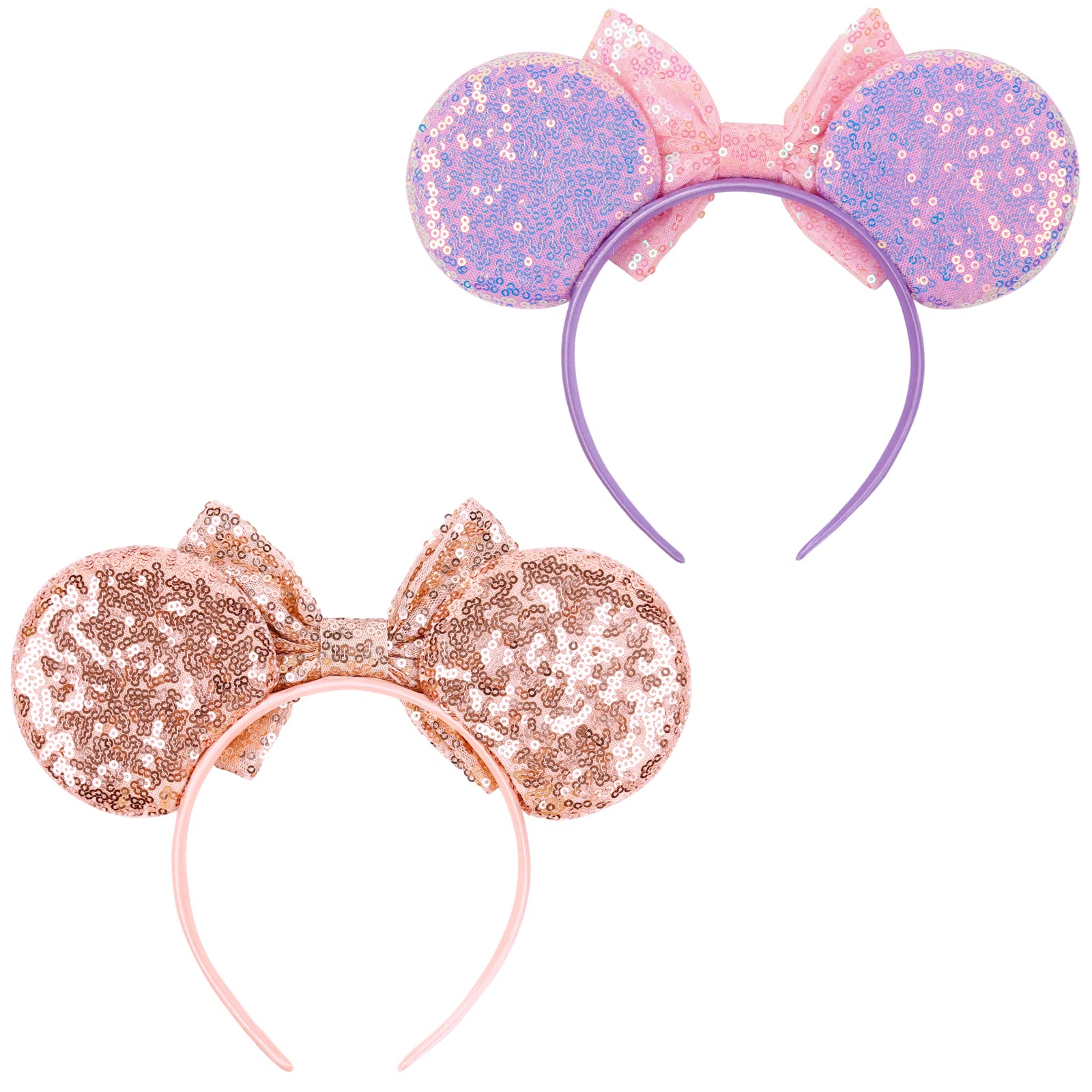 WOVOWOVO Mouse Ear Bow Headbands, Glitter Halloween Hairbands for Women Girls Princess Decoration Christmas Party Cosplay Costum