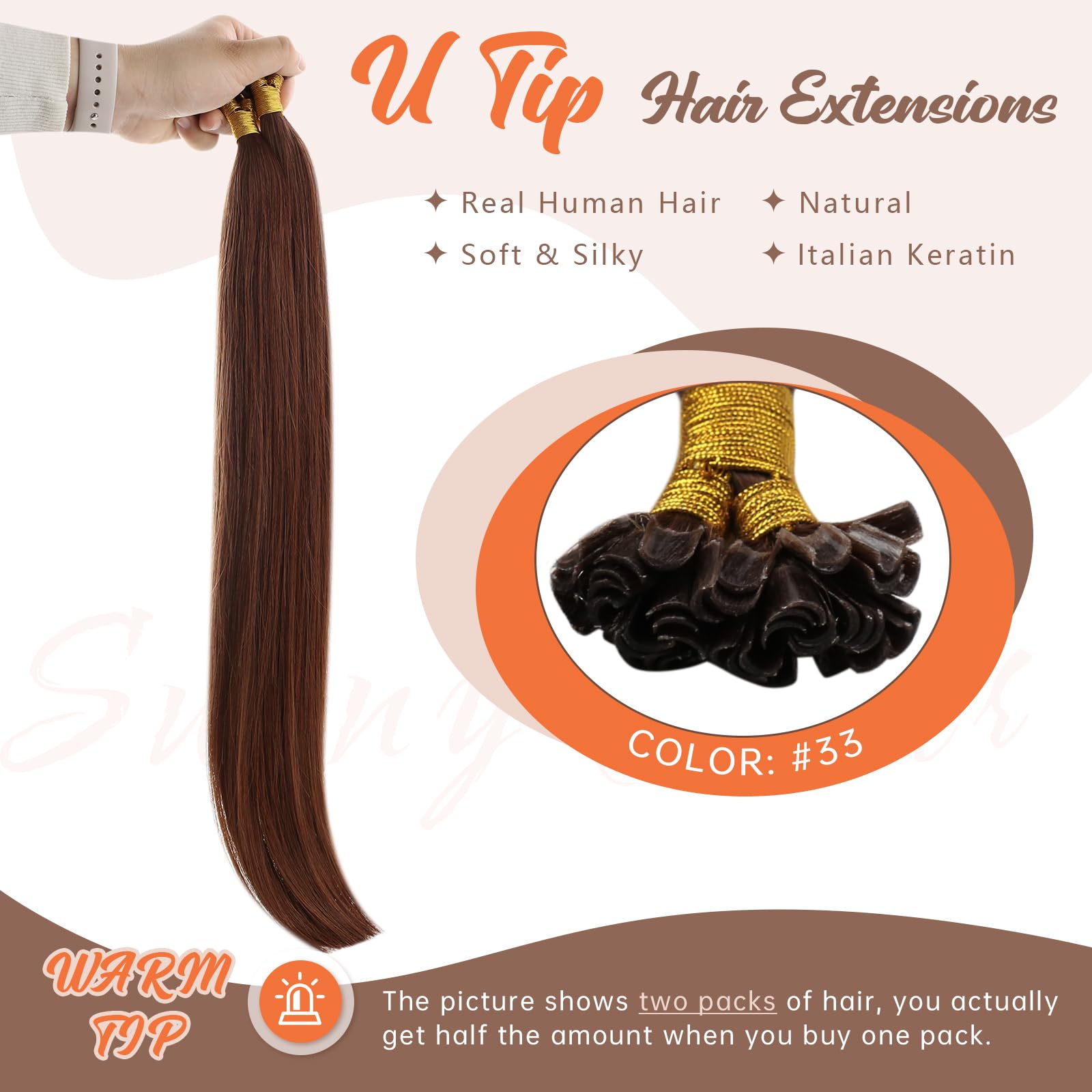 Sunny U Tip Hair Extensions Human Hair Auburn Brown Keratin Hair Extensions Auburn U Tip Keratin Hair Extensions 16Inch U Tip Hu