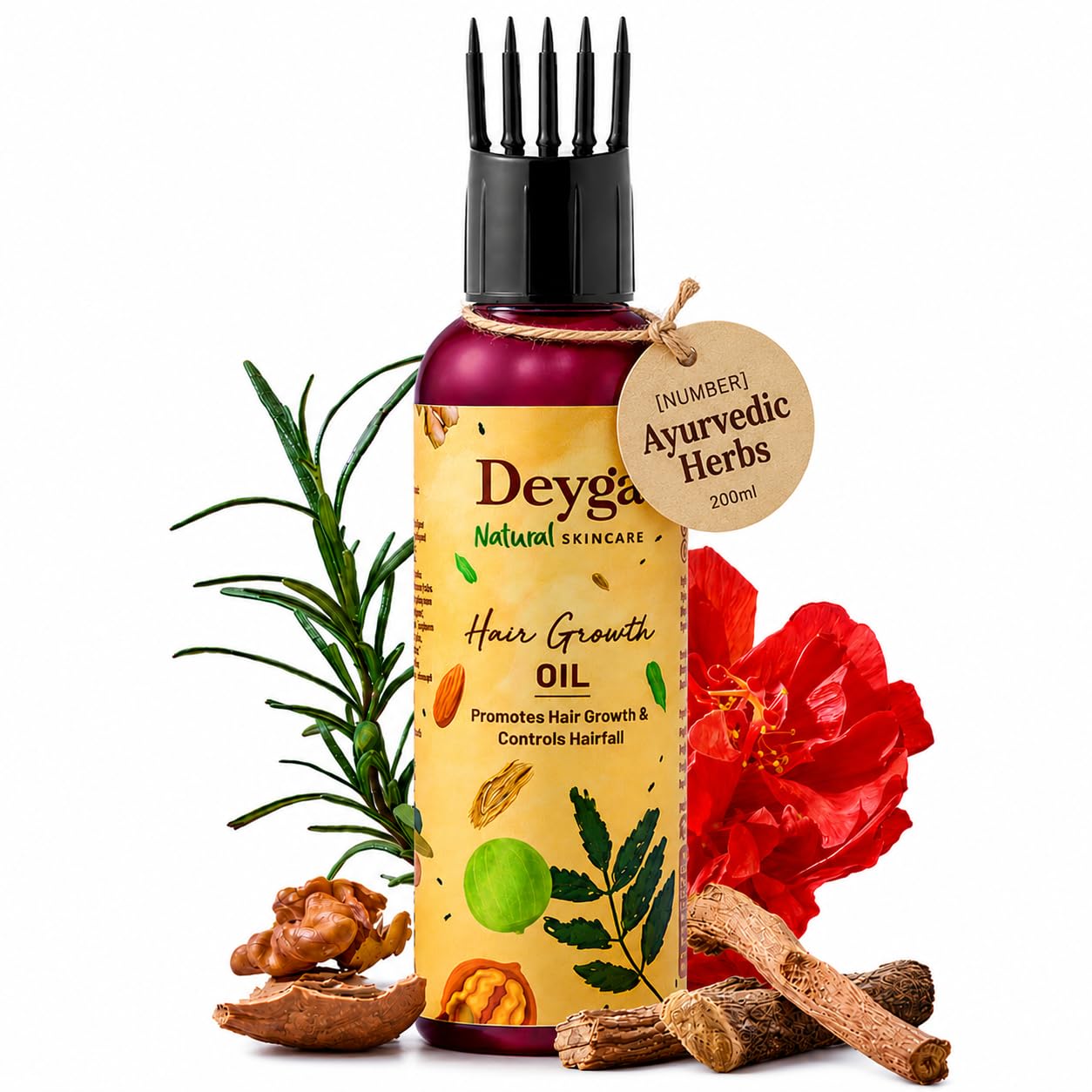 Deyga Hair Growth Oil With Hibiscus, Rosemary and Bhringaraj, 200ml