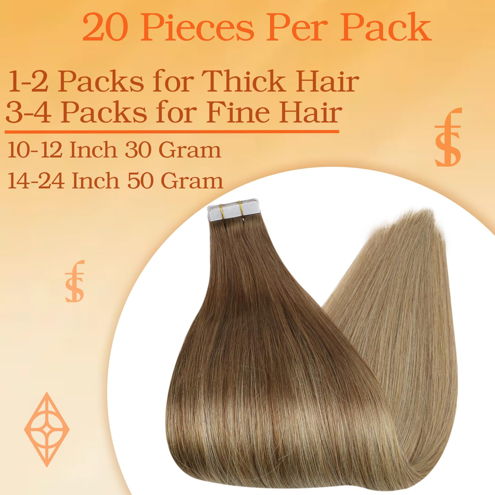 Full Shine Tape In Hair Extensions Human Hair 14 Inch Real Hair Extensions Tape In Balayage Color 10 Light Brown Fading To 14 Go