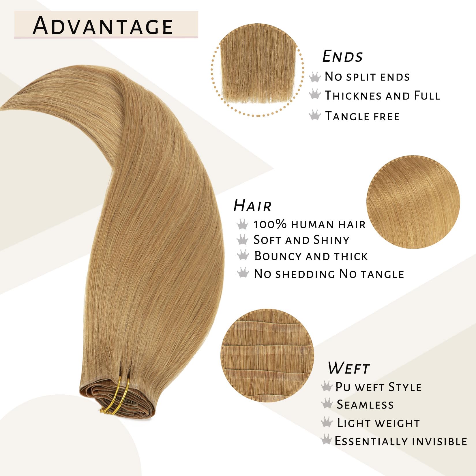 Caliee Human Hair Clip In Extensions 7Pcs Invisible Pu Skin Weft Seamless Hair Extensions Clip In Not Tangled Fluffy Caramel Blo