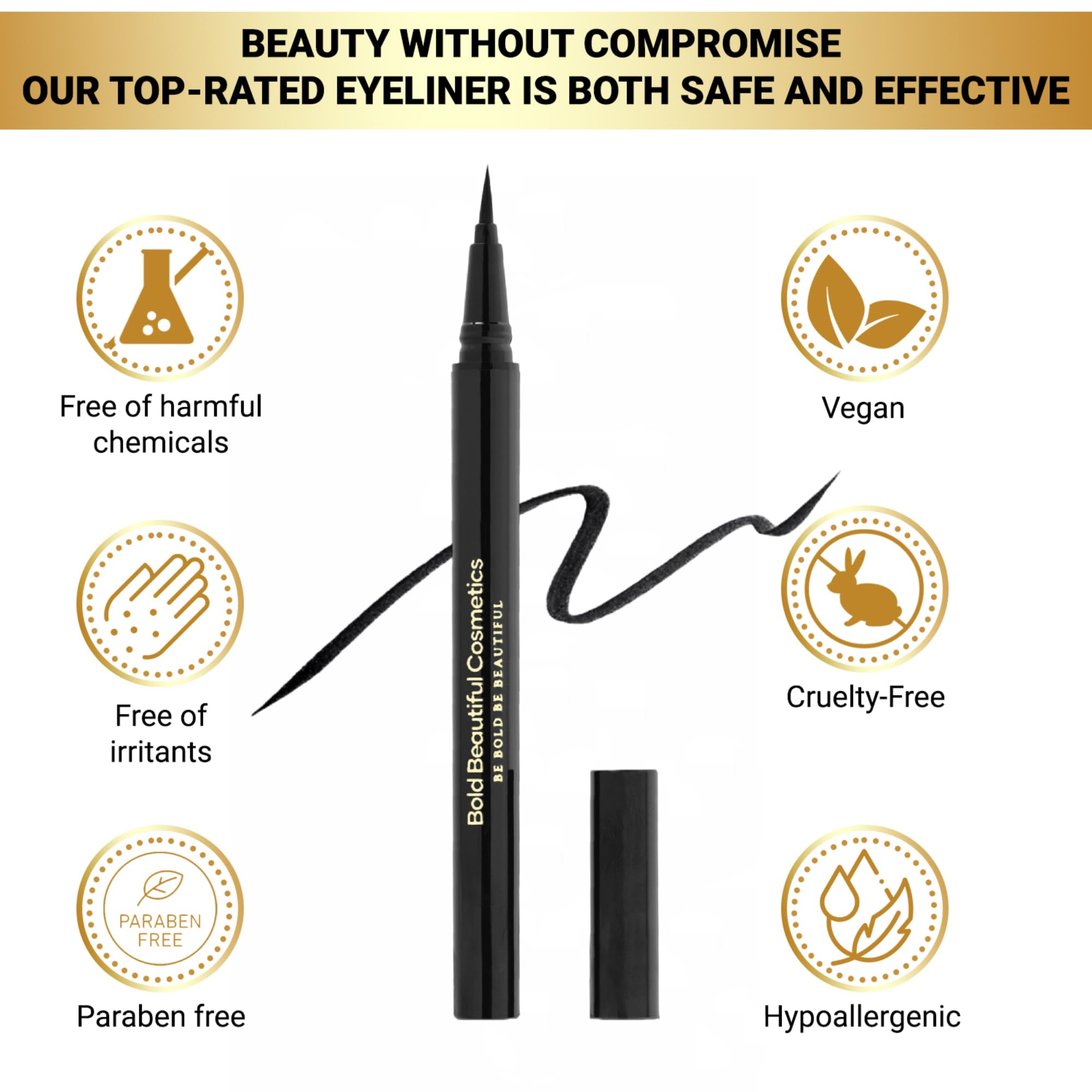 Bold Beautiful Cosmetics Liquid Eyeliner Pen Waterproof Smudge Proof All Day Eyeliner Black 1 Count