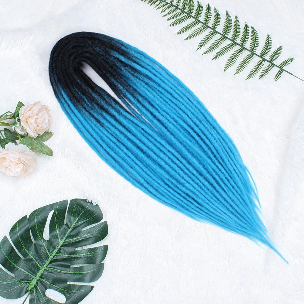 Kraler 18 Inch Blue Double Ended Dreadlock Extensions, 20 Strands Handmade Synthetic DE Dreads Extensions, Thin 0.6cm Width Regg