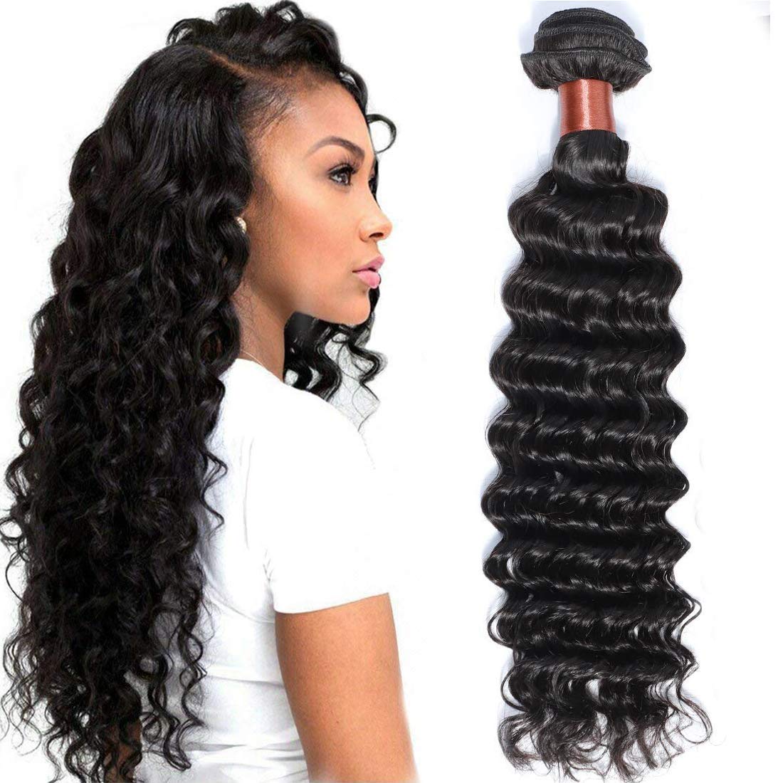 BLACKMOON HAIR Brazilian Virgin Hair Deep Wave One Bundle Unprocessed Virgin Human Hair Weave Extension Deep Curly Hair Weave Na
