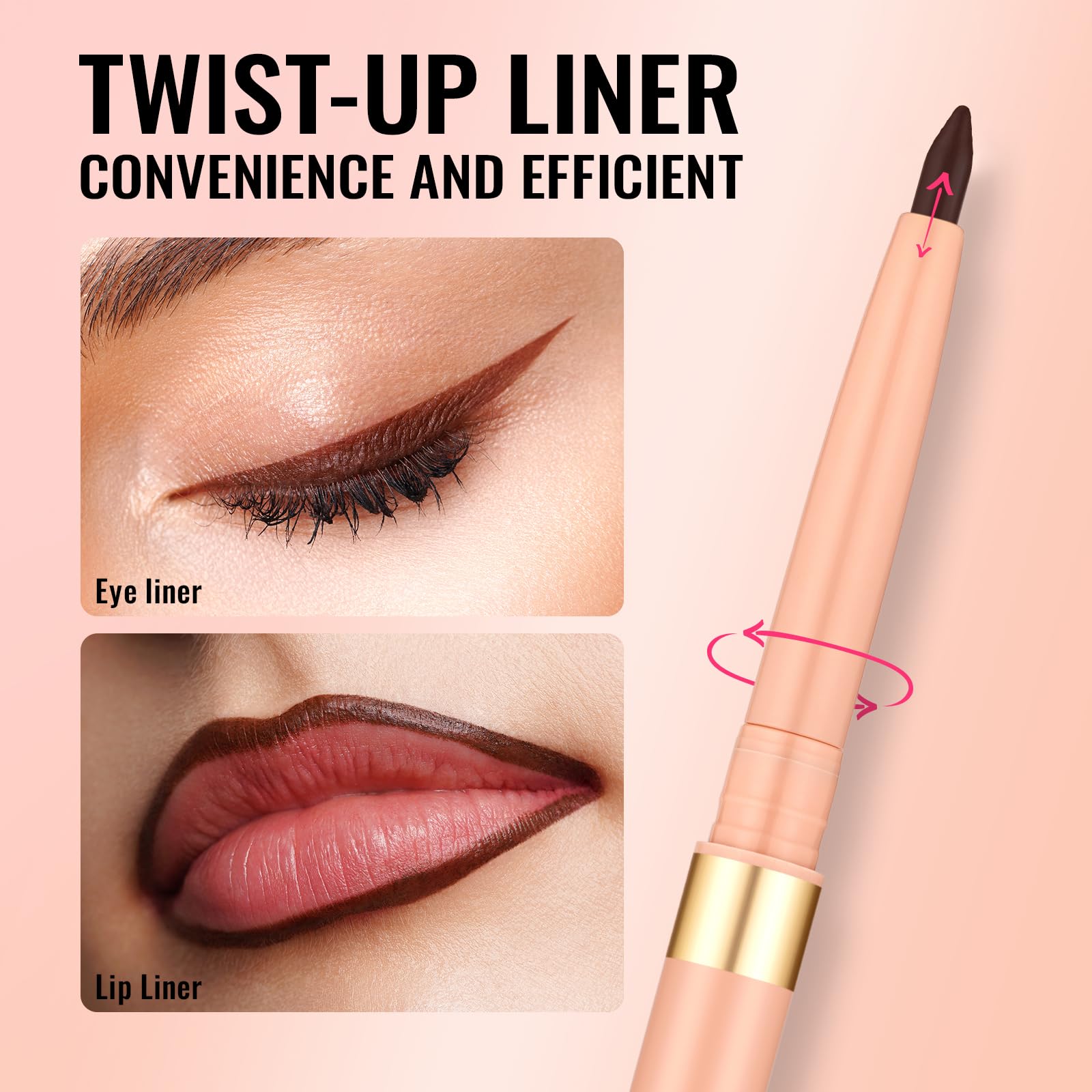 Oulac Brown Lip Liner Pencil, 2In1 Retractable Makup Crayon For Lipliner And Eyeliner, Highly Pigmented, Smooth, Long Lasting An