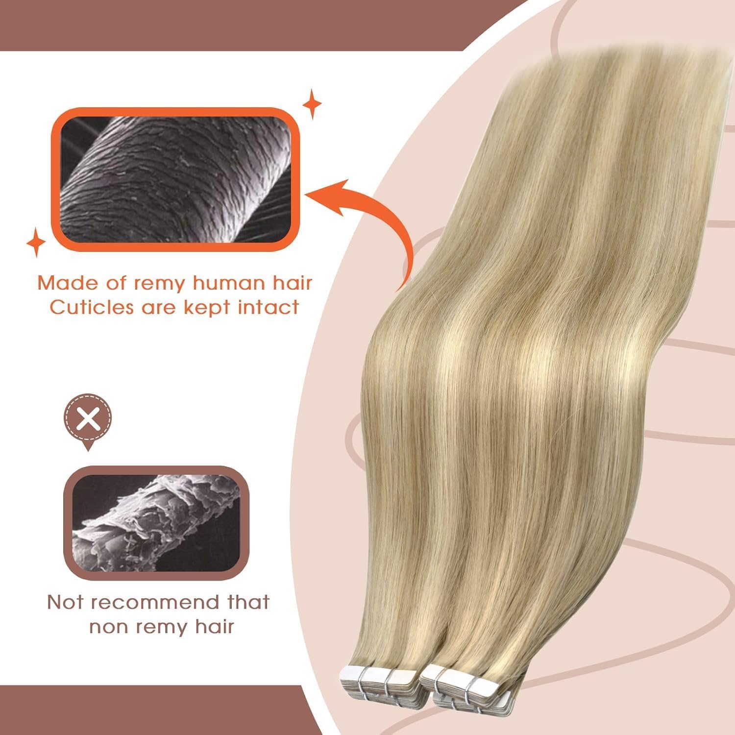Sunny Hair Tape in Hair Extensions Real Human Hair Invisible Remy Hair Extensions Tape ins for Women Dark Honey Blonde Highlight