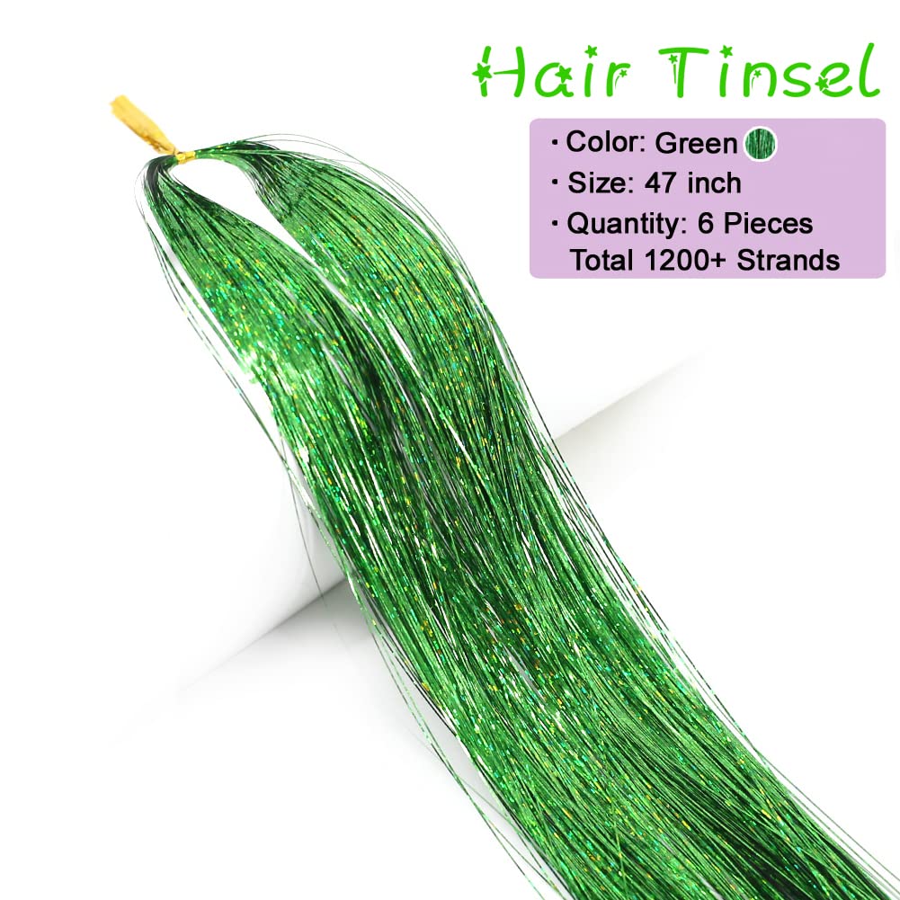 Missuhui Hair Tinsel Kit With Tools 47Inch 1200 Strands Fairy Hair Tinsel Heat Resistant Glitter Tinsel Hair Extensions Sparklin