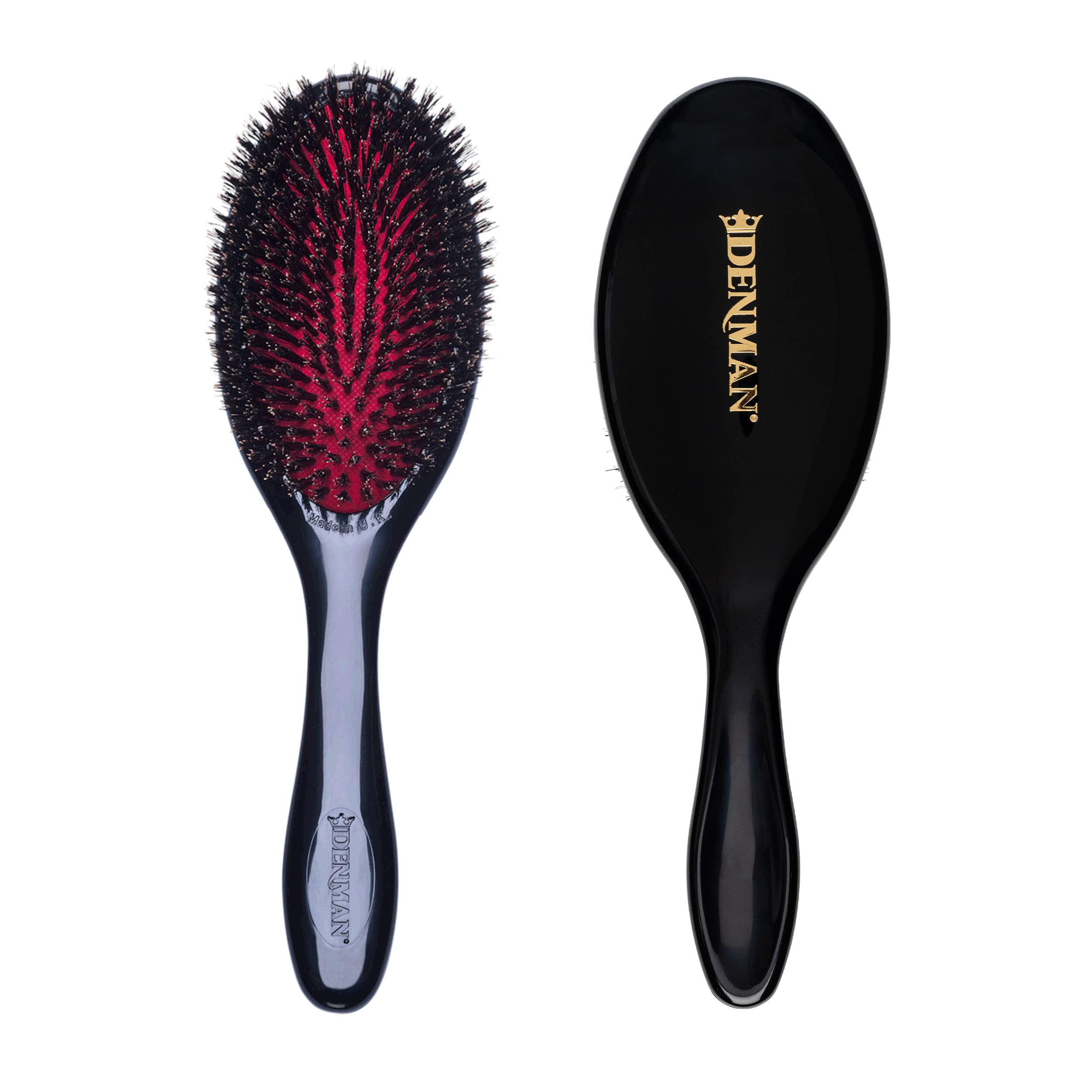 Denman cushion Hair Brush (Medium) with Soft Nylon Quill Boar Bristles - Porcupine Style for grooming, Detangling, Straightening