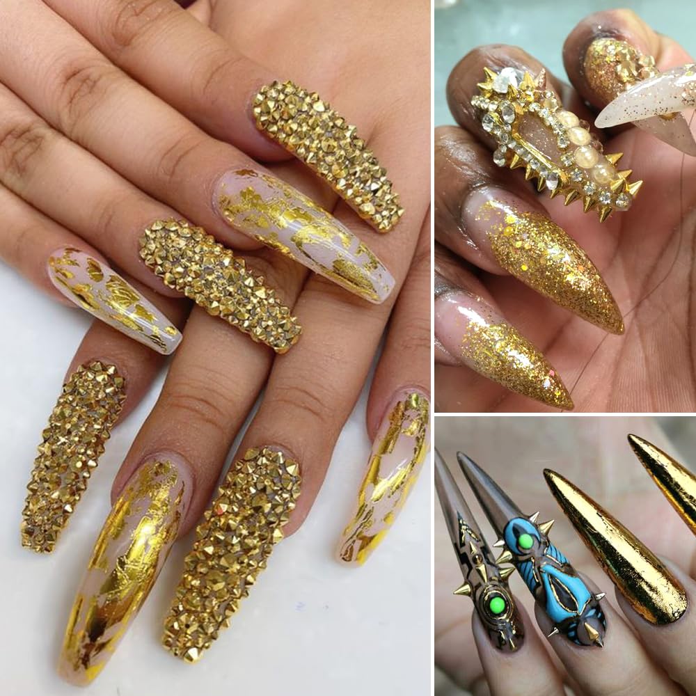 3D Mini Metal Punk Nail Art Studs Mixed Sizes Gold Black Cone Spikes Alloy Nail Rivets Jewelry For Women Goth Nail Art Charms Na
