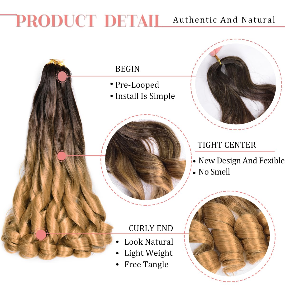 Luoyudu French Curl Braiding Hair, 24 Inch, OT4/27 Ombre Blonde, Pre-Stretched, 75g/pack, 8 Packs for Bouncy Braids, Synthetic