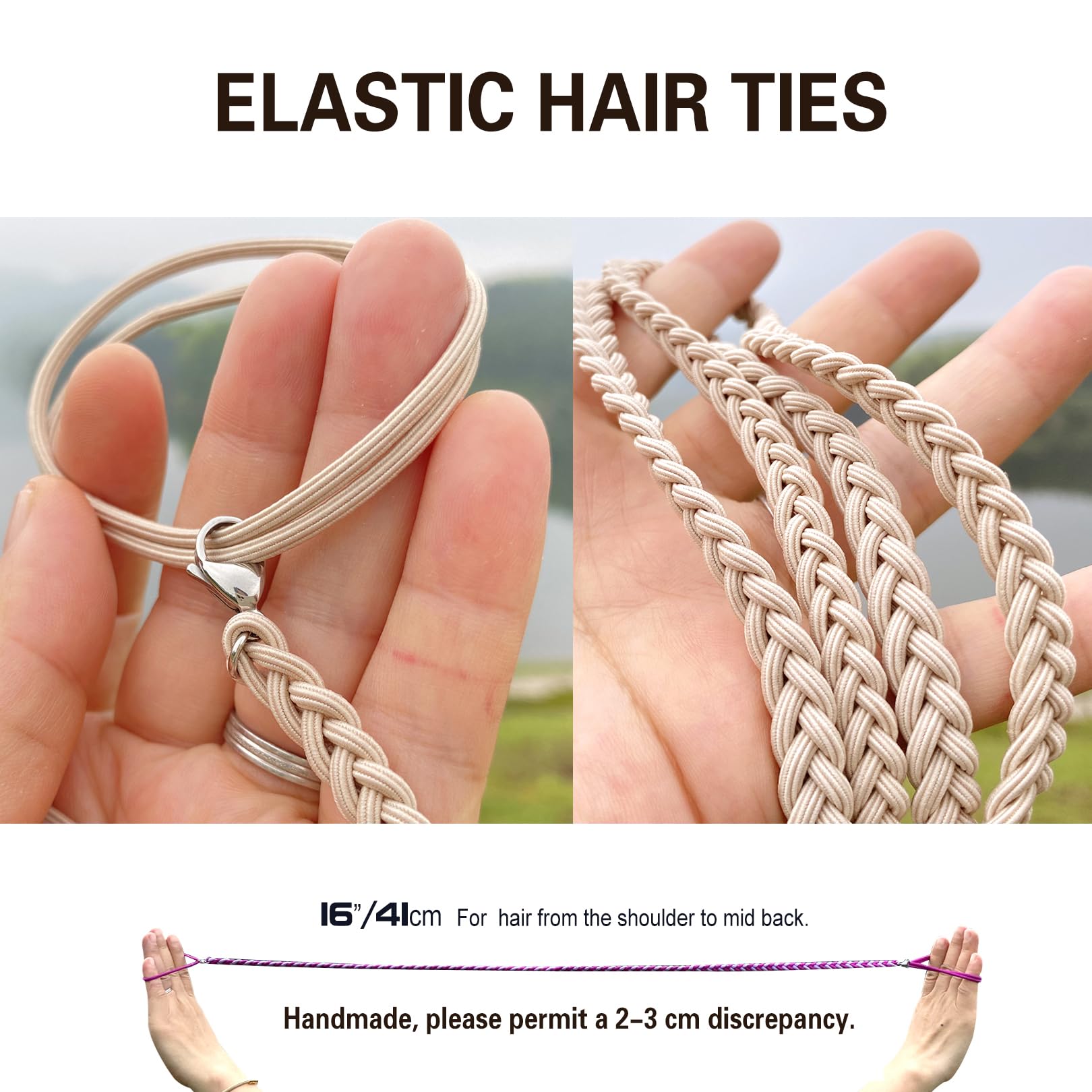 3 Packs 16'' Ponytail Holders For Short Thin Fine Hair, Elastic Swimming Hair Ties No Damage For Women Girls Workout Hair Band F