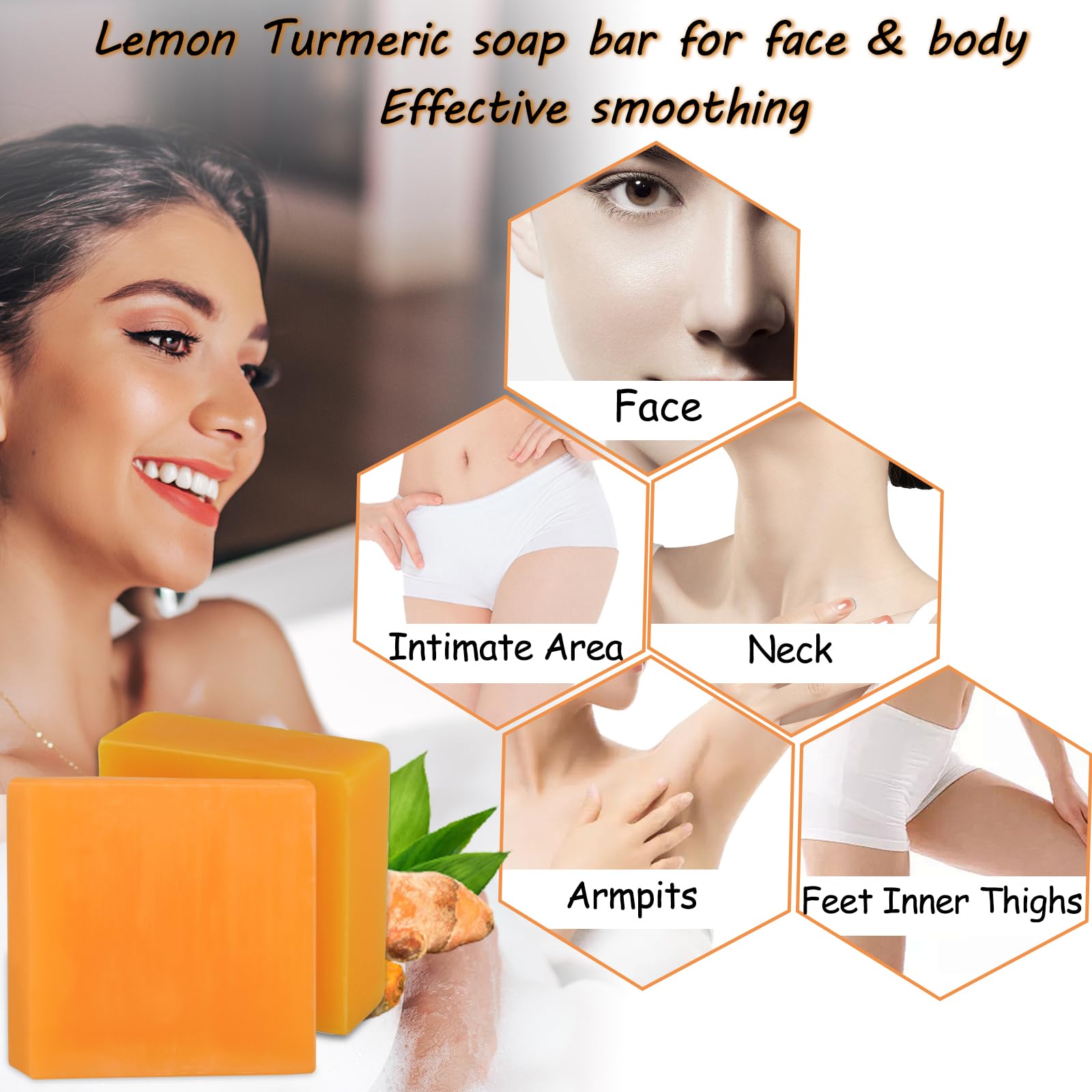 Tovaginsh 3Packs Turmeric Soap Bar, Organic Tumeric Soap For Face And Body, Lemon Turmeric Bar Soap With Vitamin C, E For All Sk