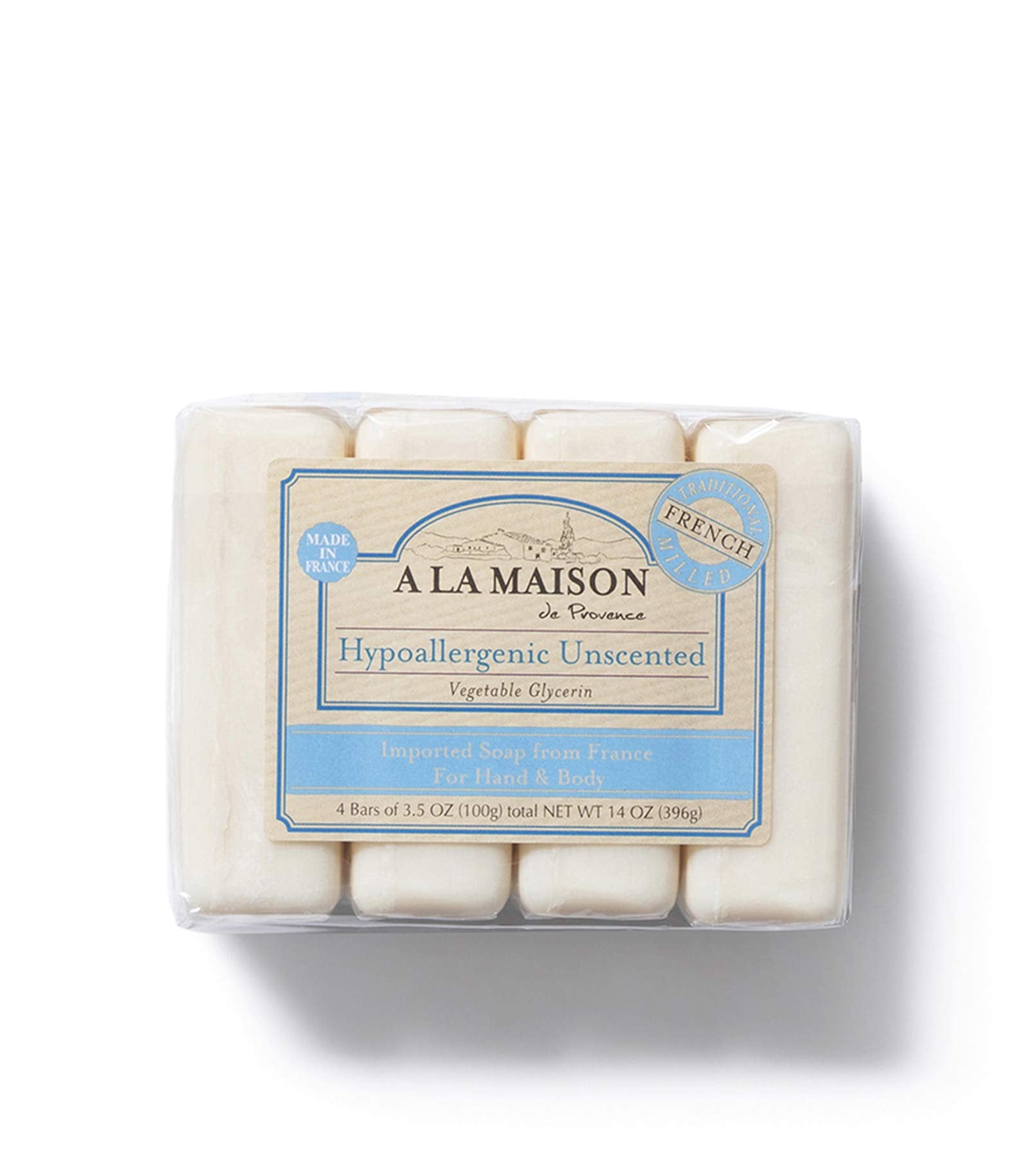 A La Maison Hypoallergenic Unscented Bar Soap - Triple French Milled Natural Moisturizing Hand Soap Bar (12 Bars Of Soap, 3.5 Oz