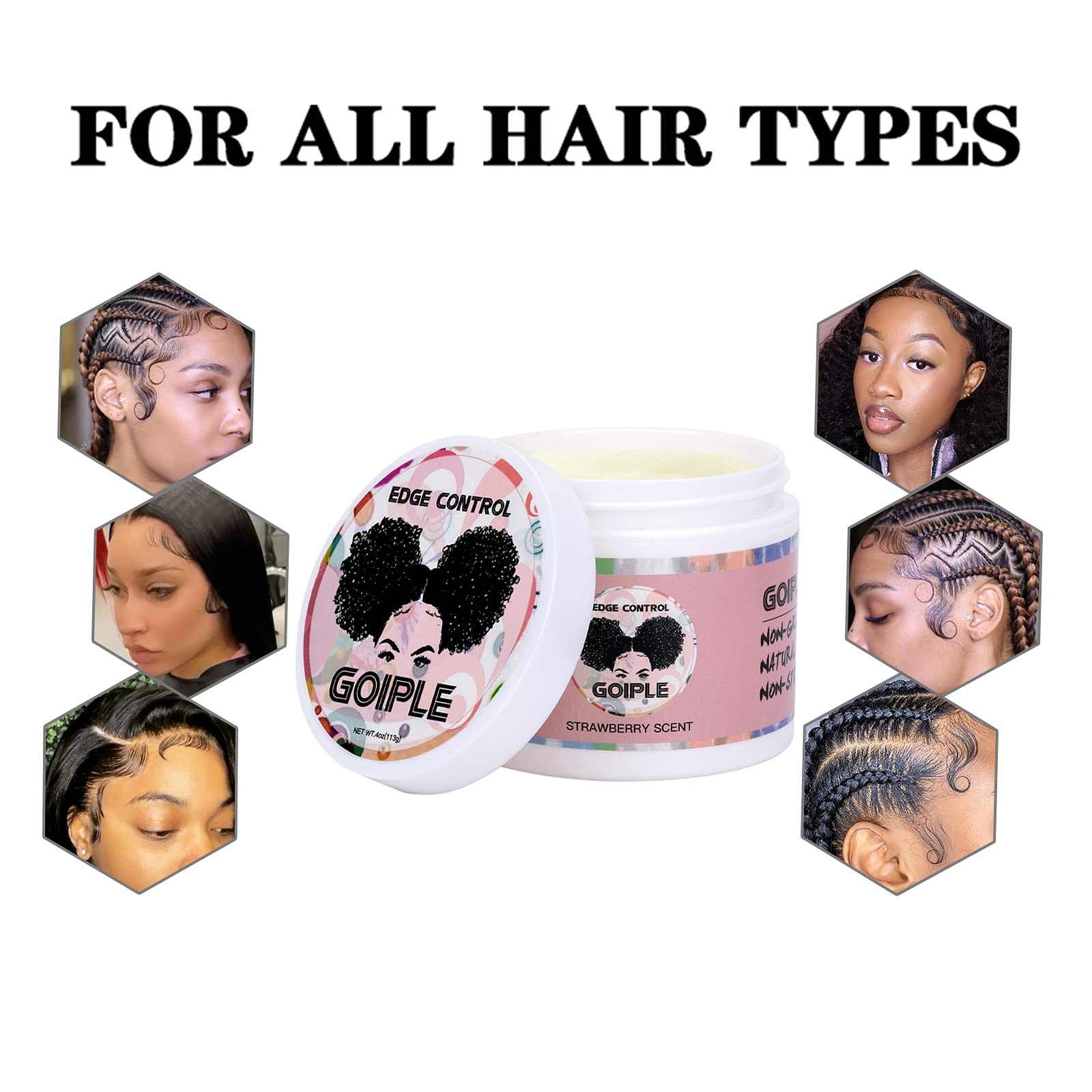Goiple Edge Control Wax For Women Strong Hold Non-Greasy Edge Smoother Strawberry Scent (4Oz Edge Control + 0.7Oz Travel Szie Ed