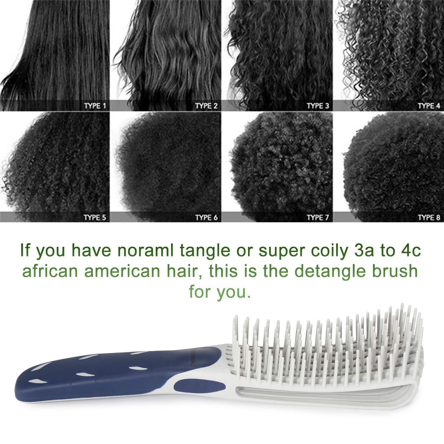 BESTOOL Detangling Brush for Curly Hair, Detangler Brush for Natural Black Hair Curly Hair Afro 3/4abc Texture, Faster n Easier