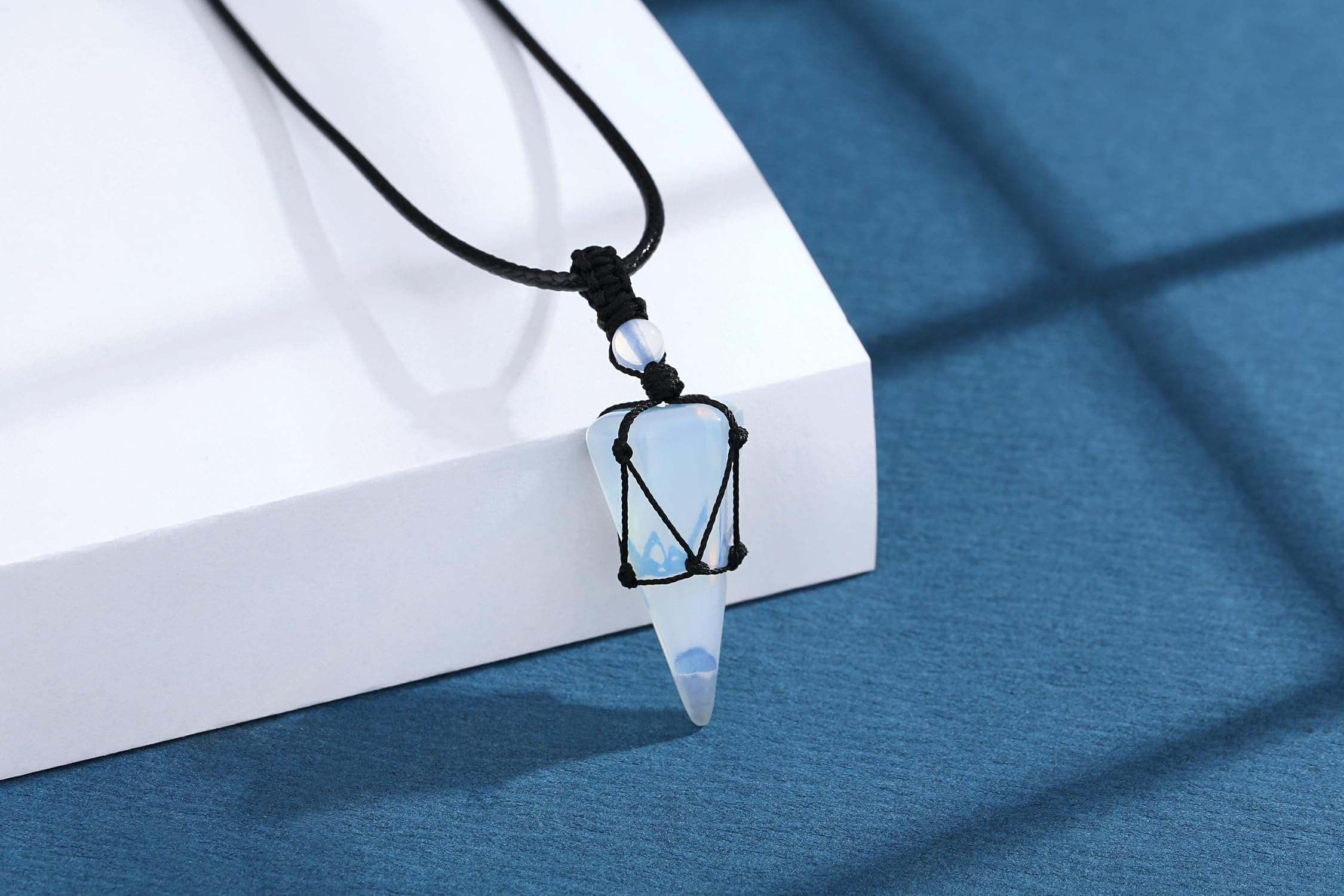 XIANNVXI Opal Necklace for Men 6 Facet Crystal Necklace for Mens Necklaces Hippie Adjustable Rope Pointed Pendant Gift for Women