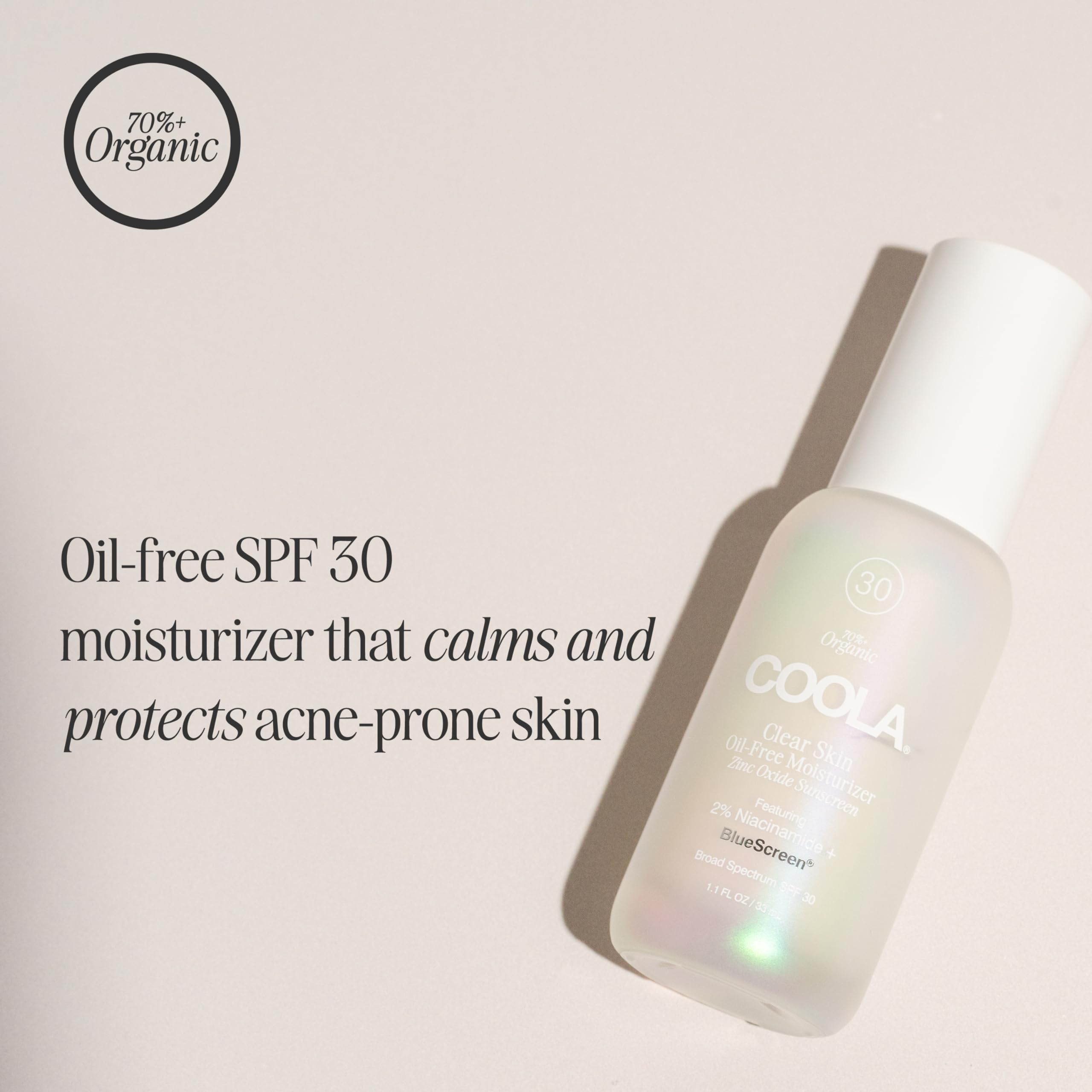 Coola Clear Skin Oil-Free Moisturizer With Spf 30, Dermatologist Tested Sunscreen With Niacinamide & Centella Asiatica, 1.1 Fl O