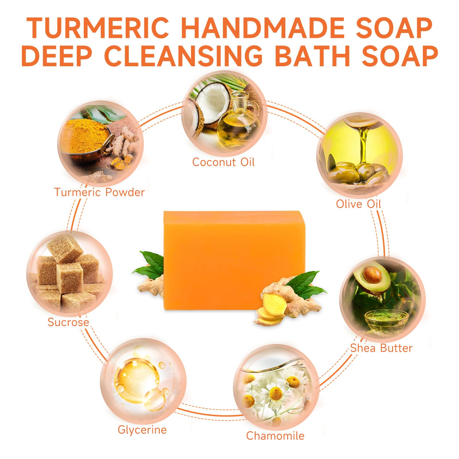 3 Pcs Turmeric Soap Bar, Organic Turmeric Bar Soap For Face & Body Cleansing, Handmade Body Bath Soap Deeply Cleanse Body Smooth