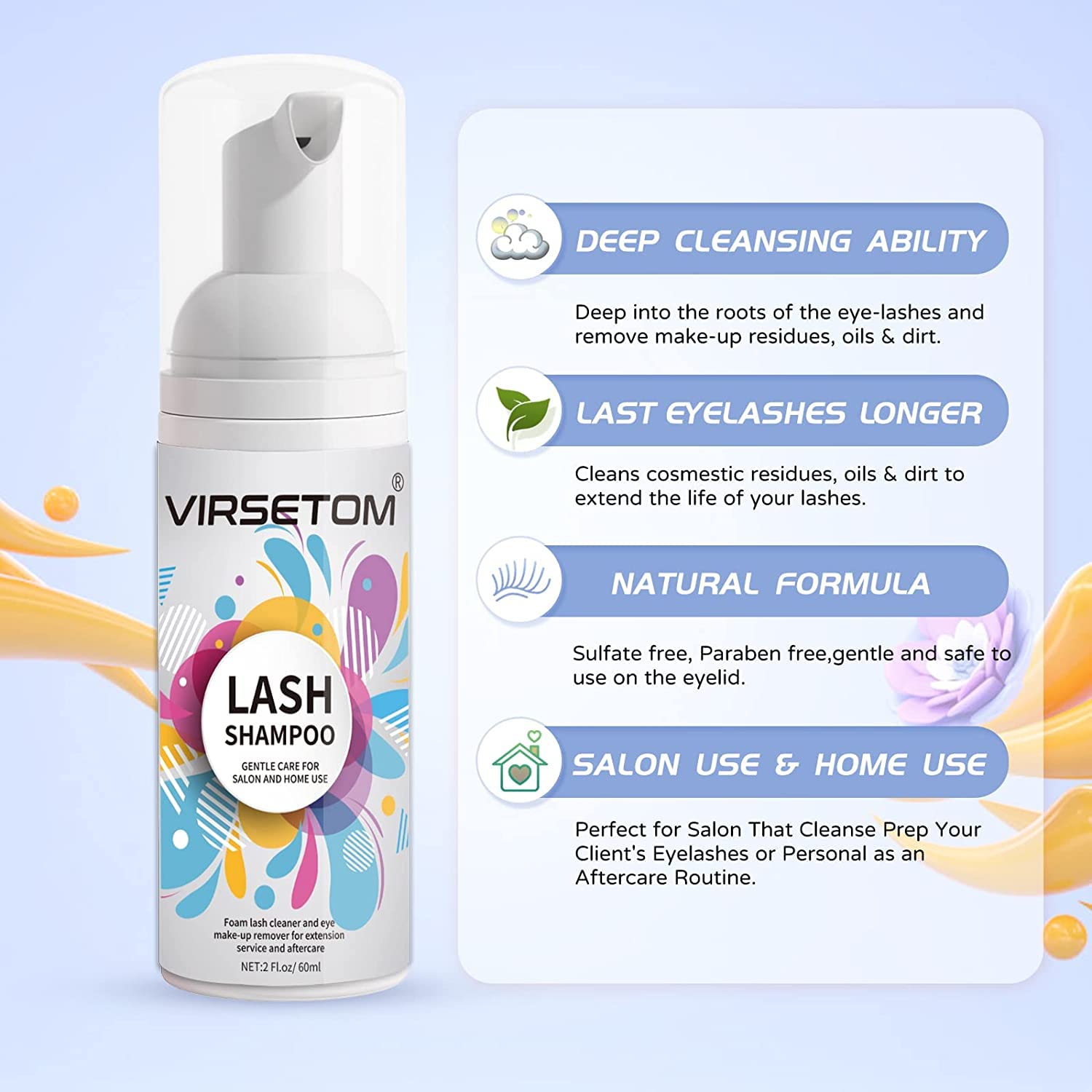 Lash Shampoo For Lash Extensions, Eyelash Extension Cleanser 60Ml + Rinse Bottle + Brushes, Lash Bath For Eyelash Extensions, La