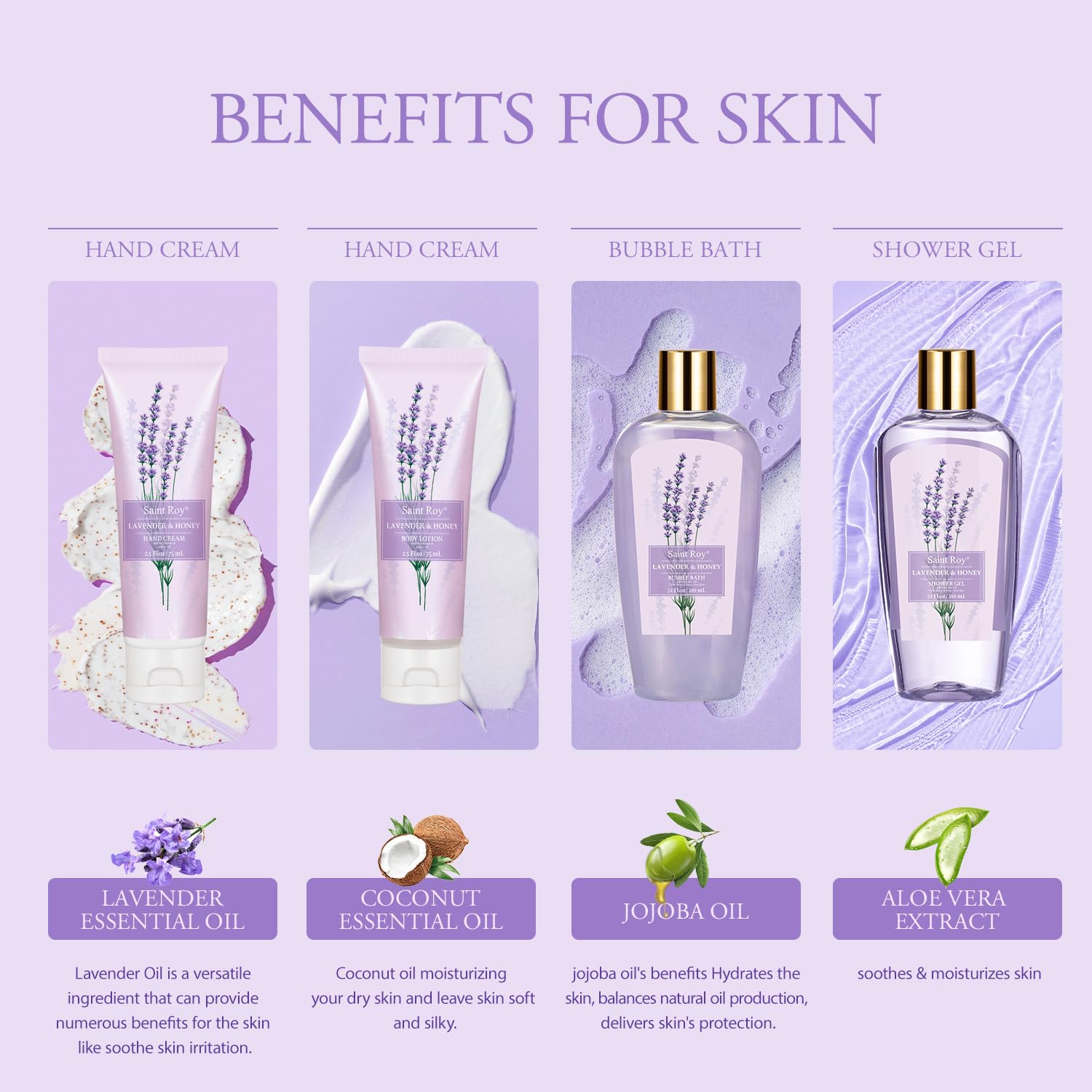 Luxury Bath & Body Set For Women Lavender & Honey Large Spa Basket 20Pcs Luxurious Bath Spa Kit For Women, Mother Day Gifts Perf