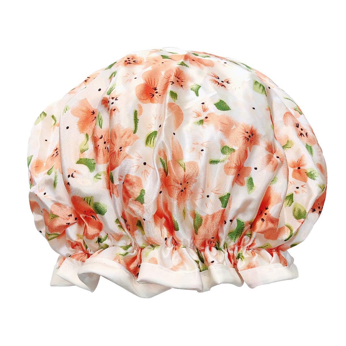 Allydrew Reusable Women'S Waterproof Shower Caps For Long Hair, Peach Floral