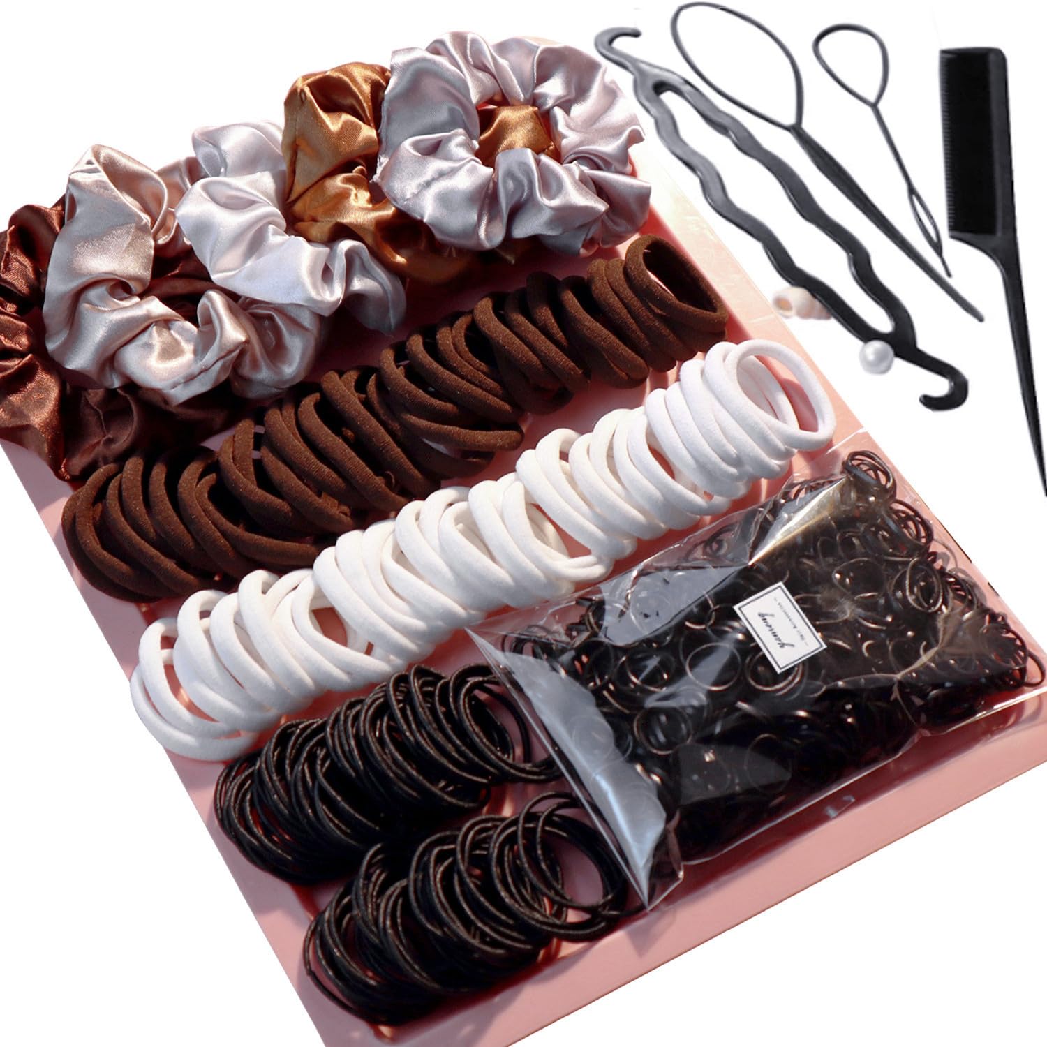 YANRONG Hair Accessories Set - 755 Seamless Ponytail Holders, Variety of Scrunchies, Bands, and Hair Ties for Thick and Curly Ha