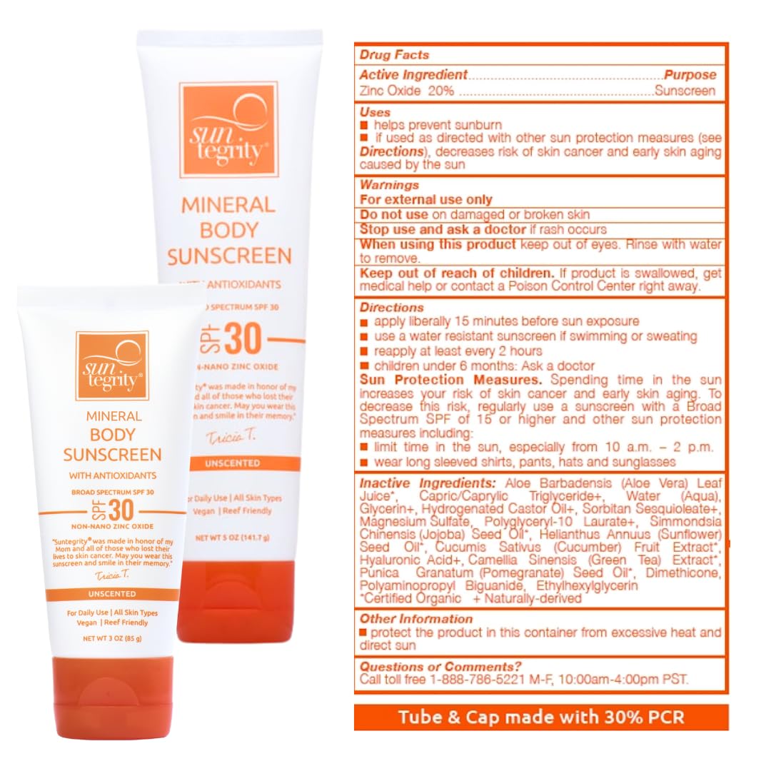 Suntegrity Unscented Mineral Sunscreen For Body - 5 Oz.