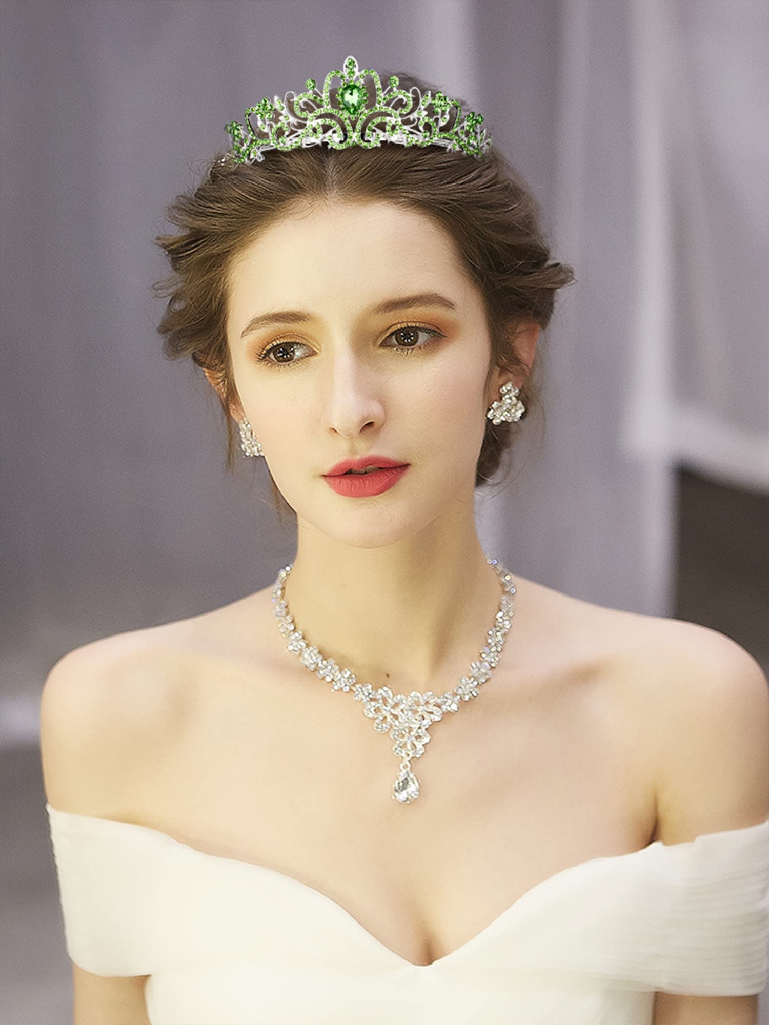 Cocide Green Tiara And Crowns For Women Crystal Headband Princess Rhinestone With Combs Bride Hairpiece Bridal Wedding Prom Birt