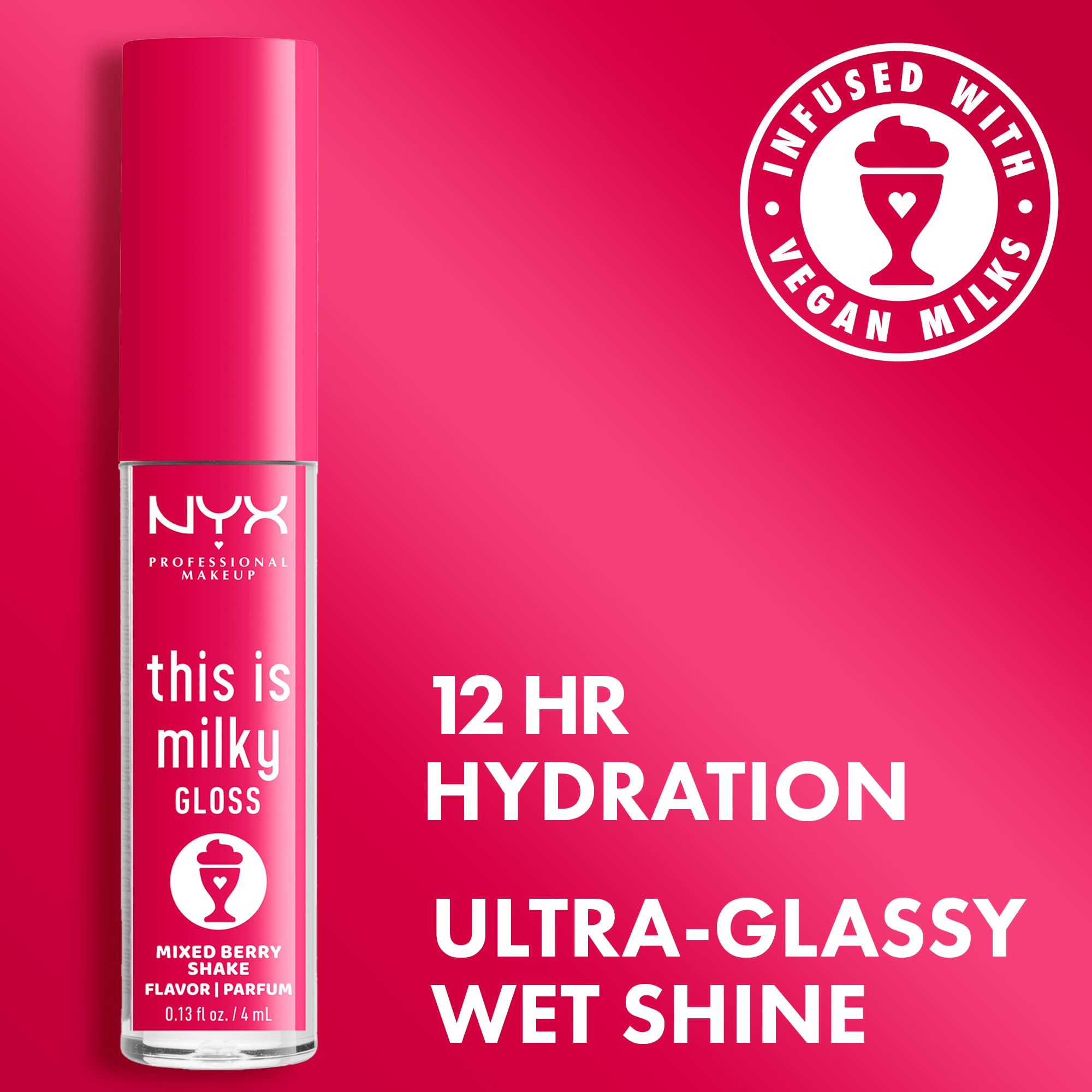 NYX PROFESSIONAL MAKEUP This Is Milky Gloss, Lip Gloss with 12 Hour Hydration, Vegan - Mixed Berry Shake (Raspberry)