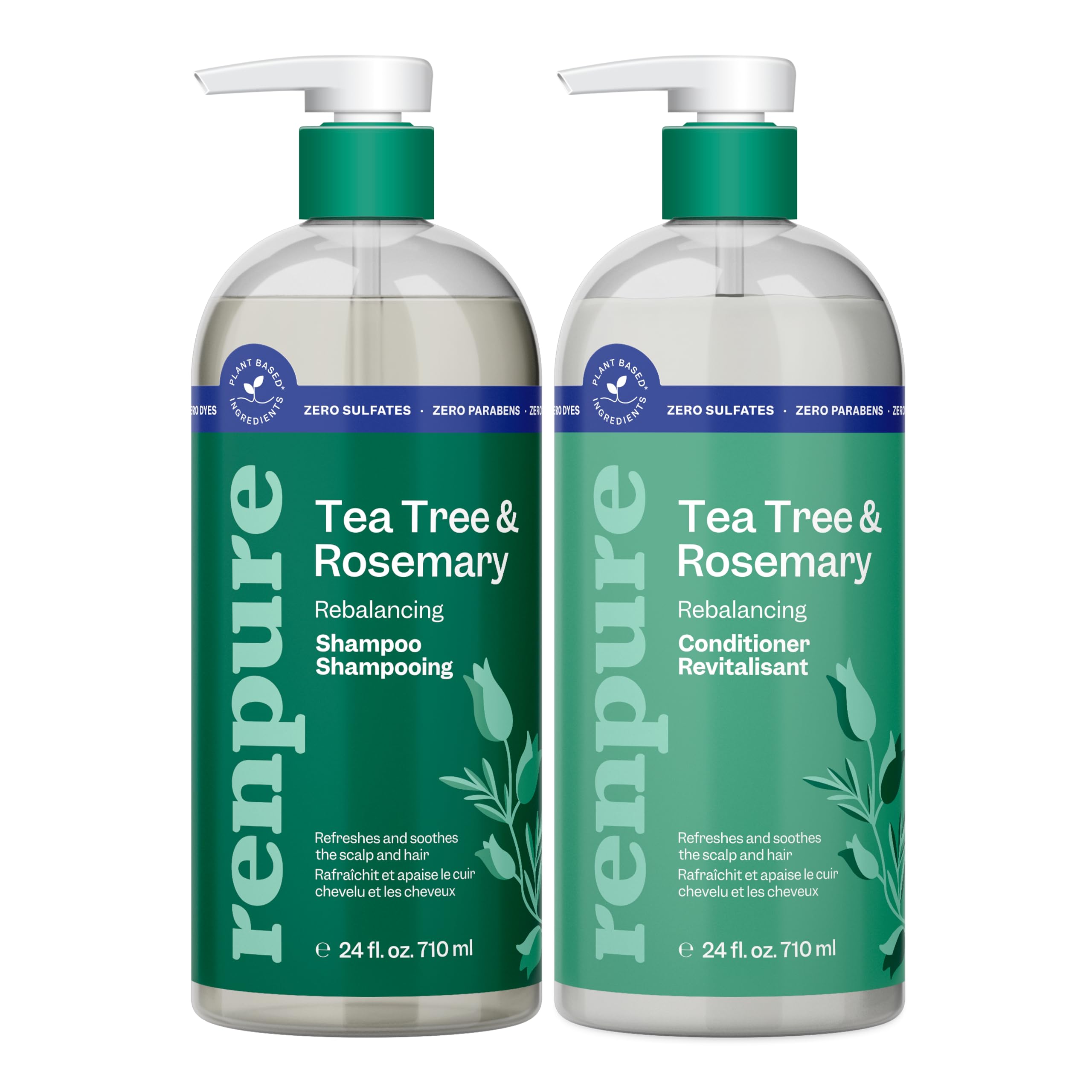 Renpure Tea Tree & Rosemary Shampoo & Conditioner Set, Plant Based - Refreshes & Rebalances Hair and Scalp - For Oily/Normal Hai