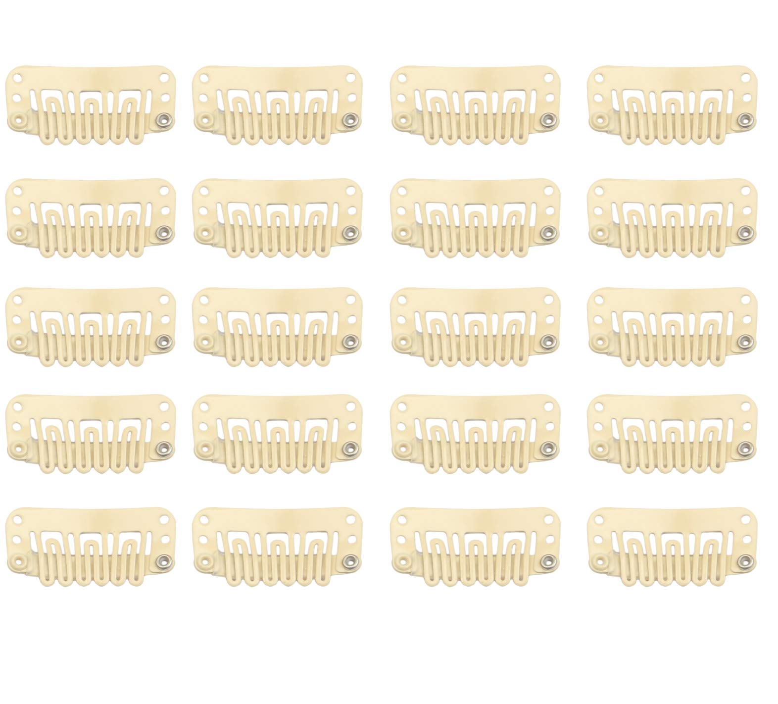 20pcs Hair Extension Clips U-Shaped 6-Teeth 3.2cm Stainless Snap Clips for Wigs, Hair Extensions, Hairpieces,T oupee (Beige)