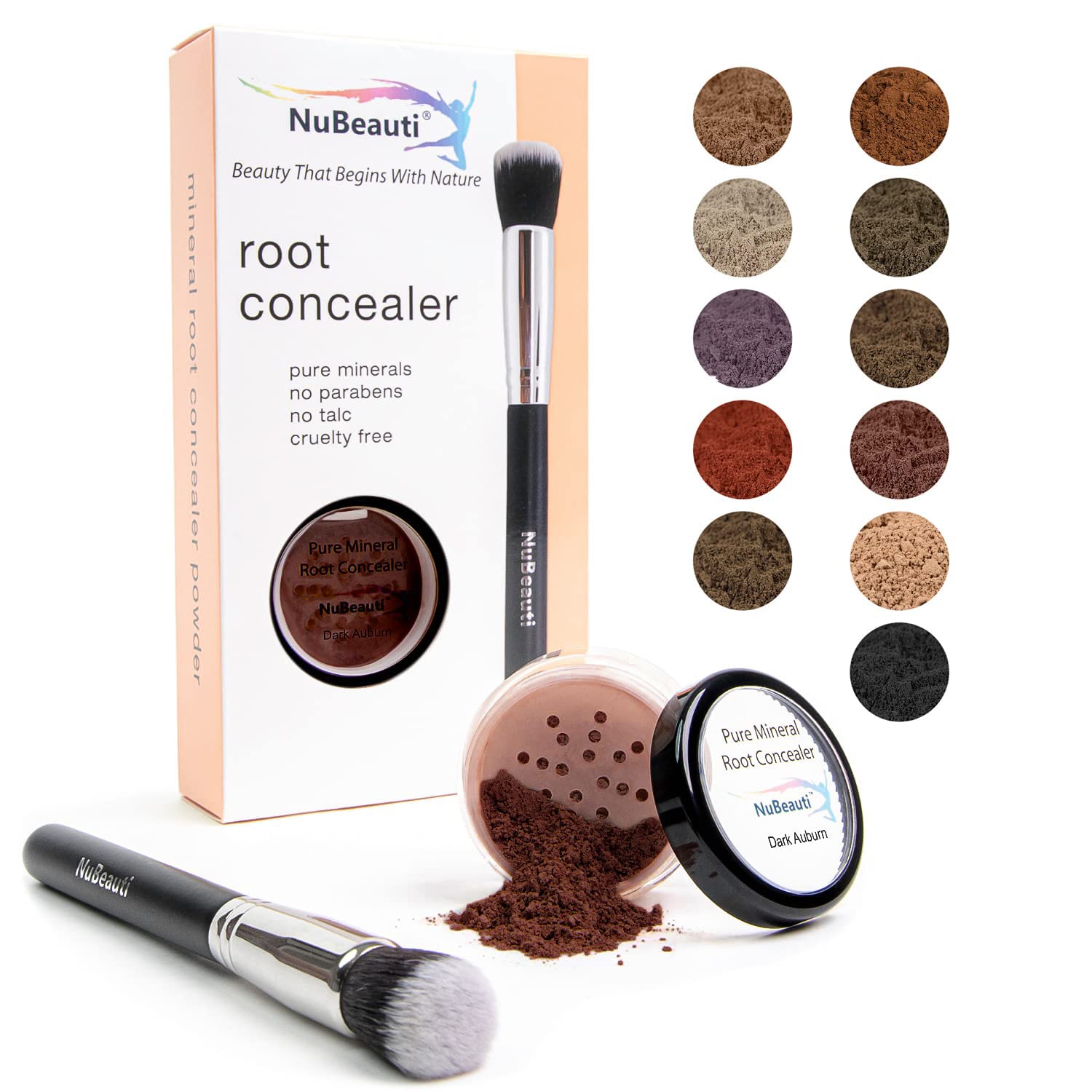 Nubeauti Hair Root Touch Up Powder - Dark Auburn - 11 True-To-Nature Root Concealer Shades - Long-Lasting, Zero Fragrance, Talc