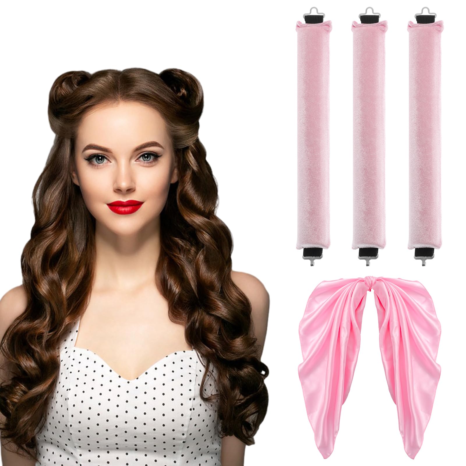 4 in 1 Pack Heatless Curling Rod, No Heat Hair Curlers to Sleep in Overnight Curls with Hook Blowout Rods Headband with Silk Sca