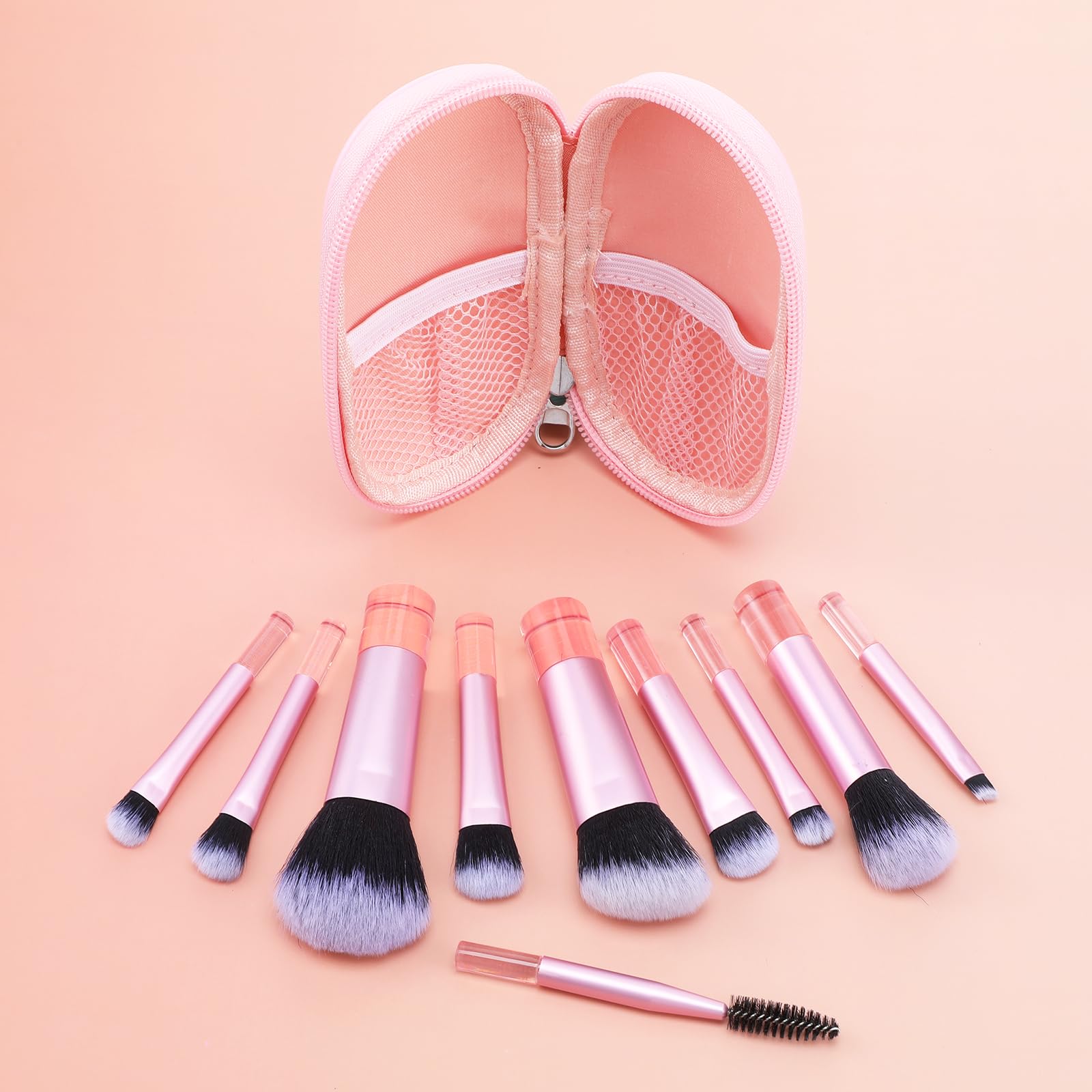 Yolev 10 Pcs Travel Makeup Brush Set - Pink Mini Brushes, Portable Size, Plastic Material, Model 575754_5_2W570kAt4