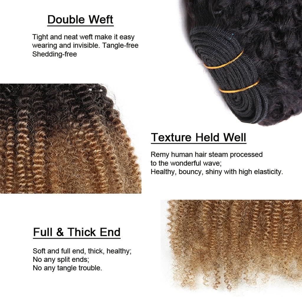Mongolian Afro Kinky Curly Bundles Human Hair 12 14 16 Inch 1B/30 Black Brown Ombre 4B 4C Afro Kinky Human Hair Bundle Afro Curl
