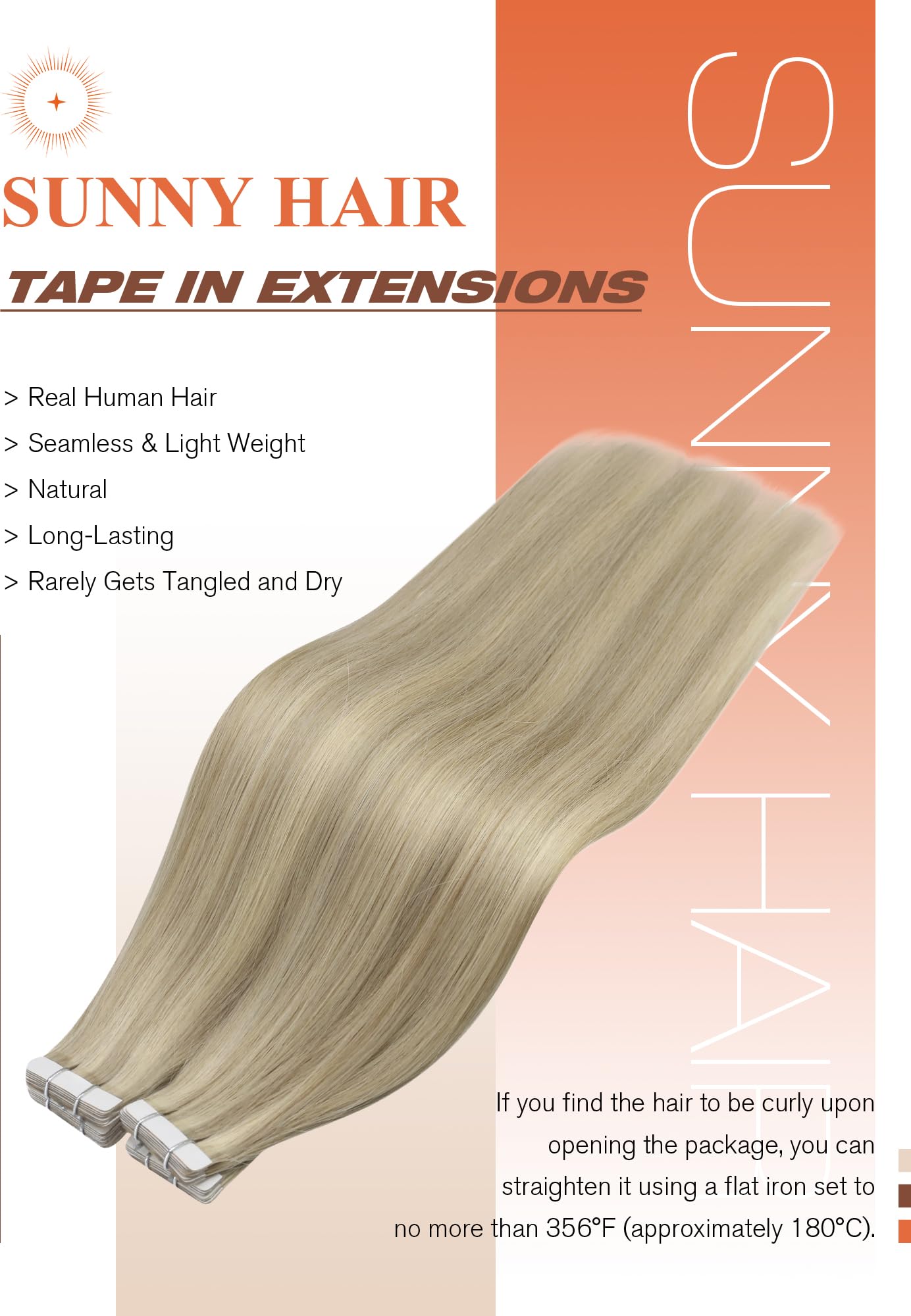 Sunny Hair Tape in Hair Extensions Real Human Hair Invisible Remy Hair Extensions Tape ins for Women Golden Blonde Highlight Med