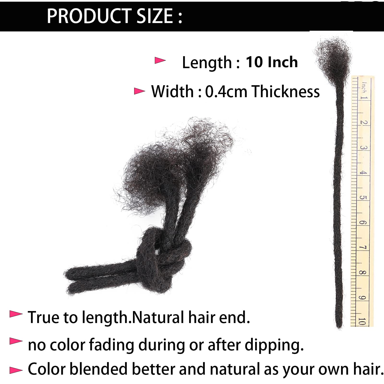 10 Inch Loc Extensions 100% Real Human Hair 30 Strands 0.4Cm Width Full Handmade Permanent Dreadlock Extensions Human Hair For W