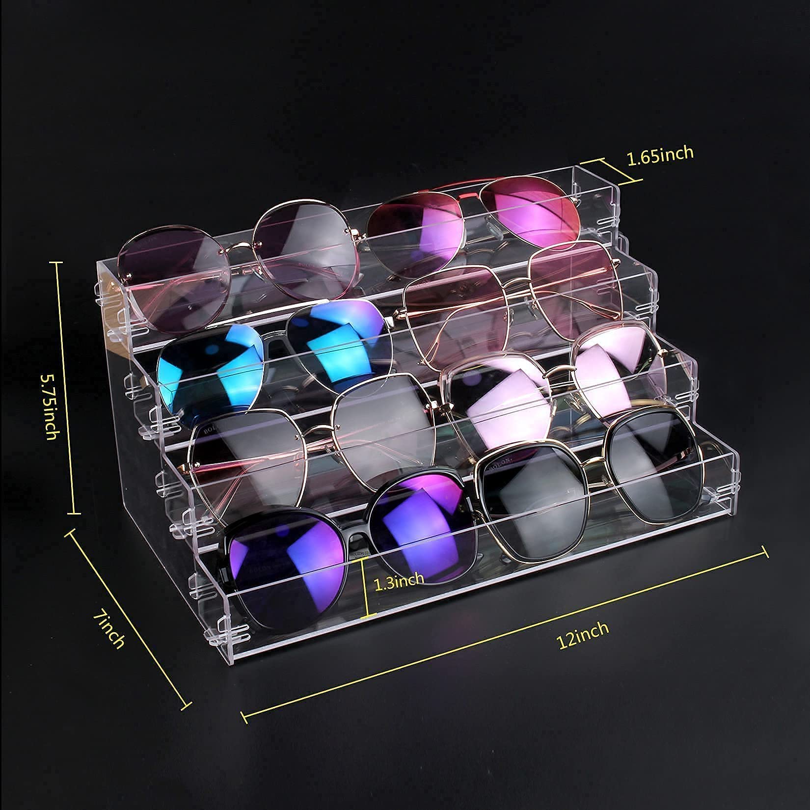 BVANQ 4 Tier Sunglasses Organizer Acrylic Sunglass Holder Nail Polish Organizer Countertop Stand Display No Pungent Acrylic Glue