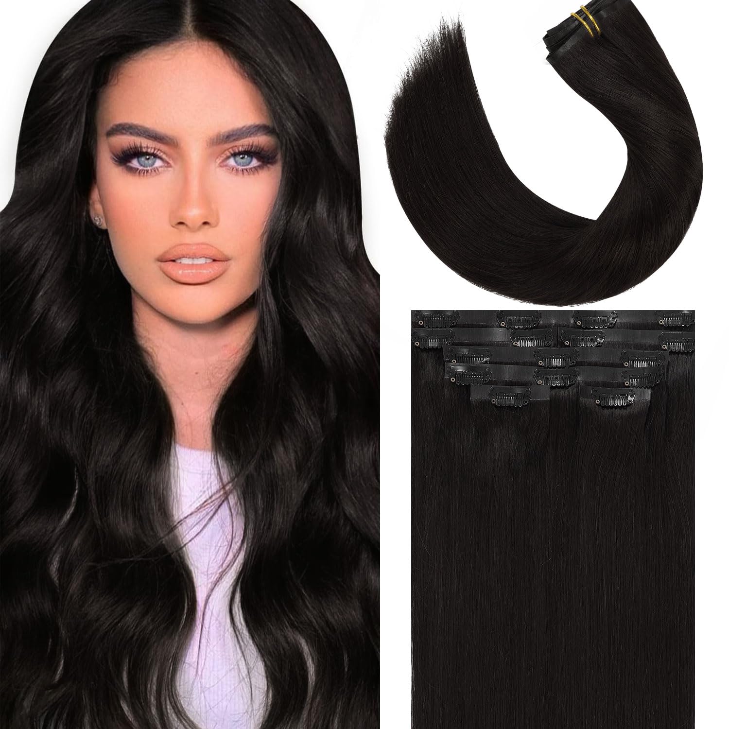 Lacer Hair Seamless Ultra Thin Invisible PU Weft Clip On Hair Extensions 22 Inch 7Pcs 110g Clip in Human Hair for Fine Thin Hair