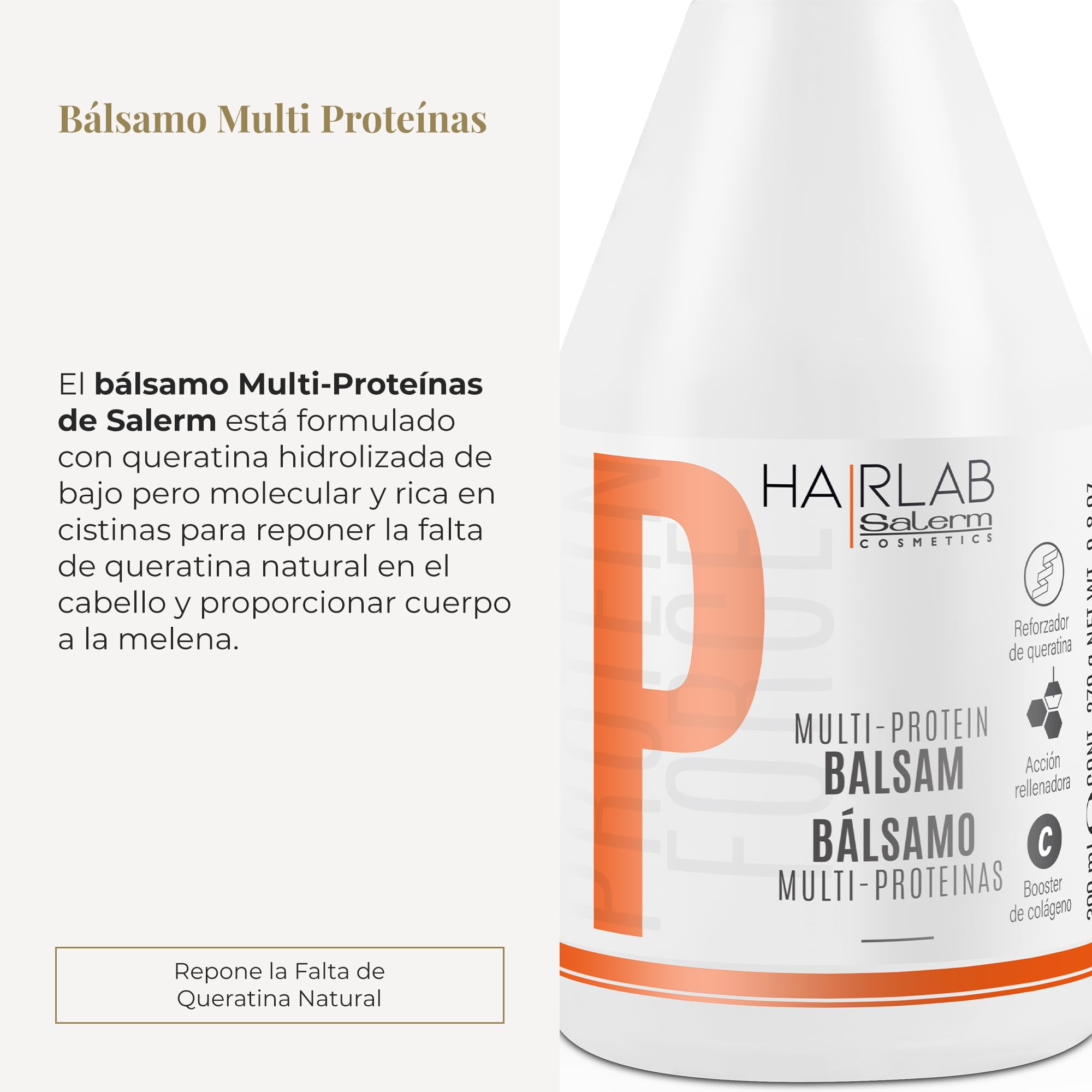 Salerm - Hair Conditioner - Multi-Proteins Hair Lab Balm - 300 Ml - Replenishes Natural Keratin Deficiency - Adds Body To Hair -