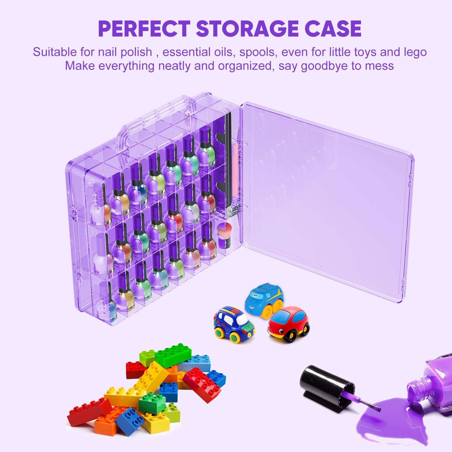 Jiasheng Nail Polish Organizer Case Holders, 48 Bottles Universal Nail Storage Box For Double Side Adjustable Space Divider For