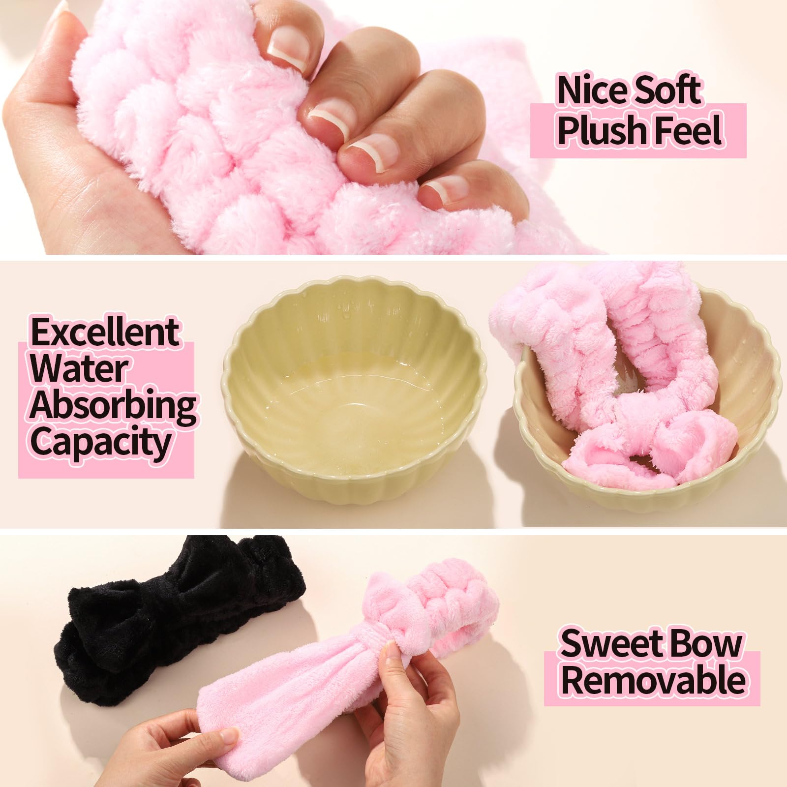 LEOBRO Spa Headband for Washing Face, Makeup Headband, Skincare Headband, Face Wash Headband, Pink White Black Headbands for Wom