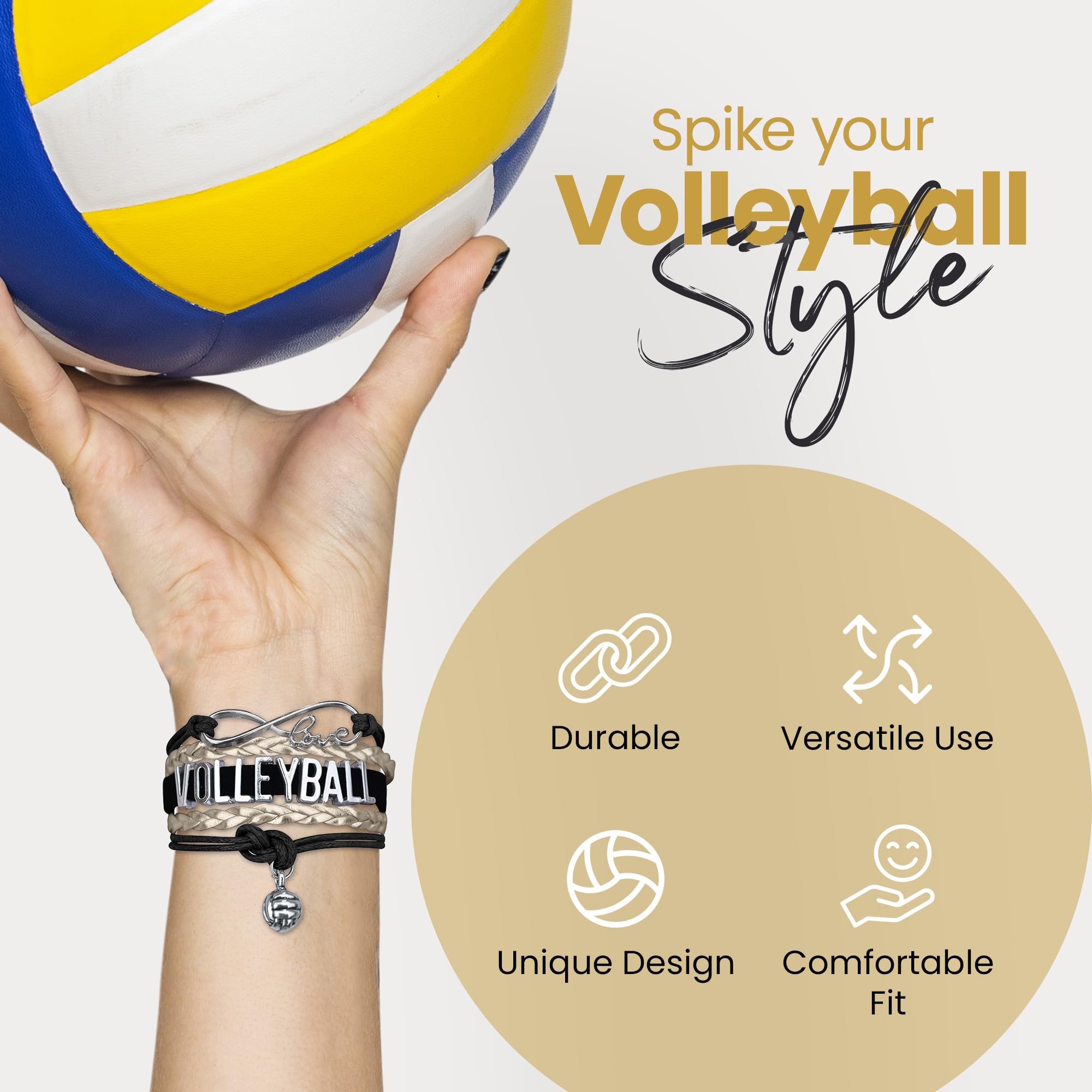 Volleyball Bracelet for Girls- Ideal Volleyball Gifts. Adjustable Charm Bracelet with Infinity Symbol & Silver Volleyball Charm.