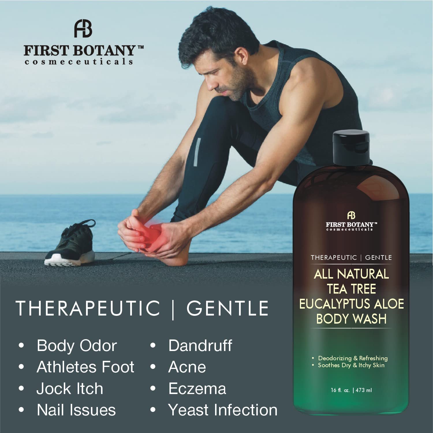 First Botany, All Natural Body Wash - Fights Body Odor, Athlete'S Foot, Jock Itch, Nail Issues, Dandruff, Acne, Eczema, Shower G