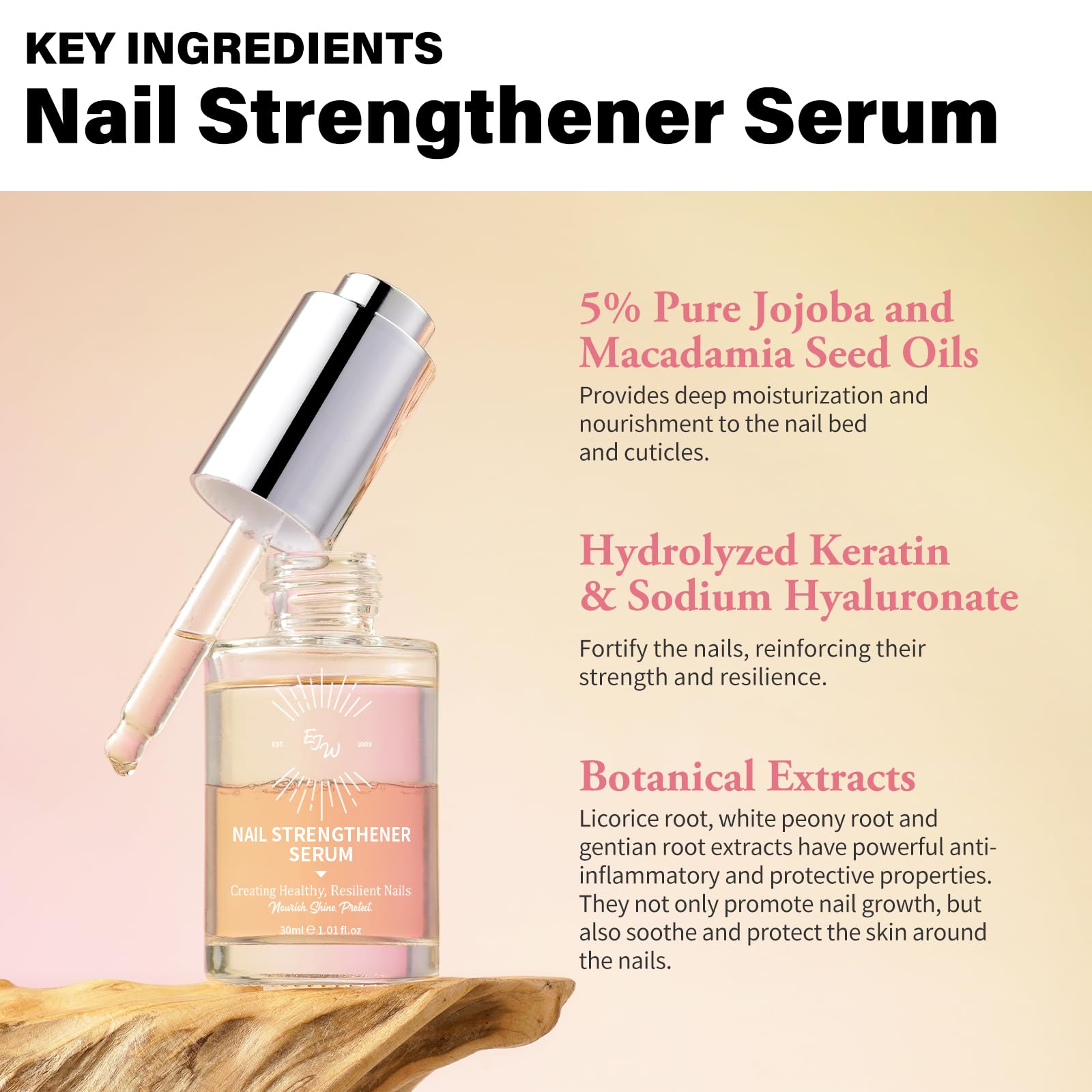 Ejw Nail Strengthener - Growth & Conditioning Treatment For Thin, Weak, And Damaged Nails | 1.01 Fl Oz, Vegan & Cruelty-Free, Ba