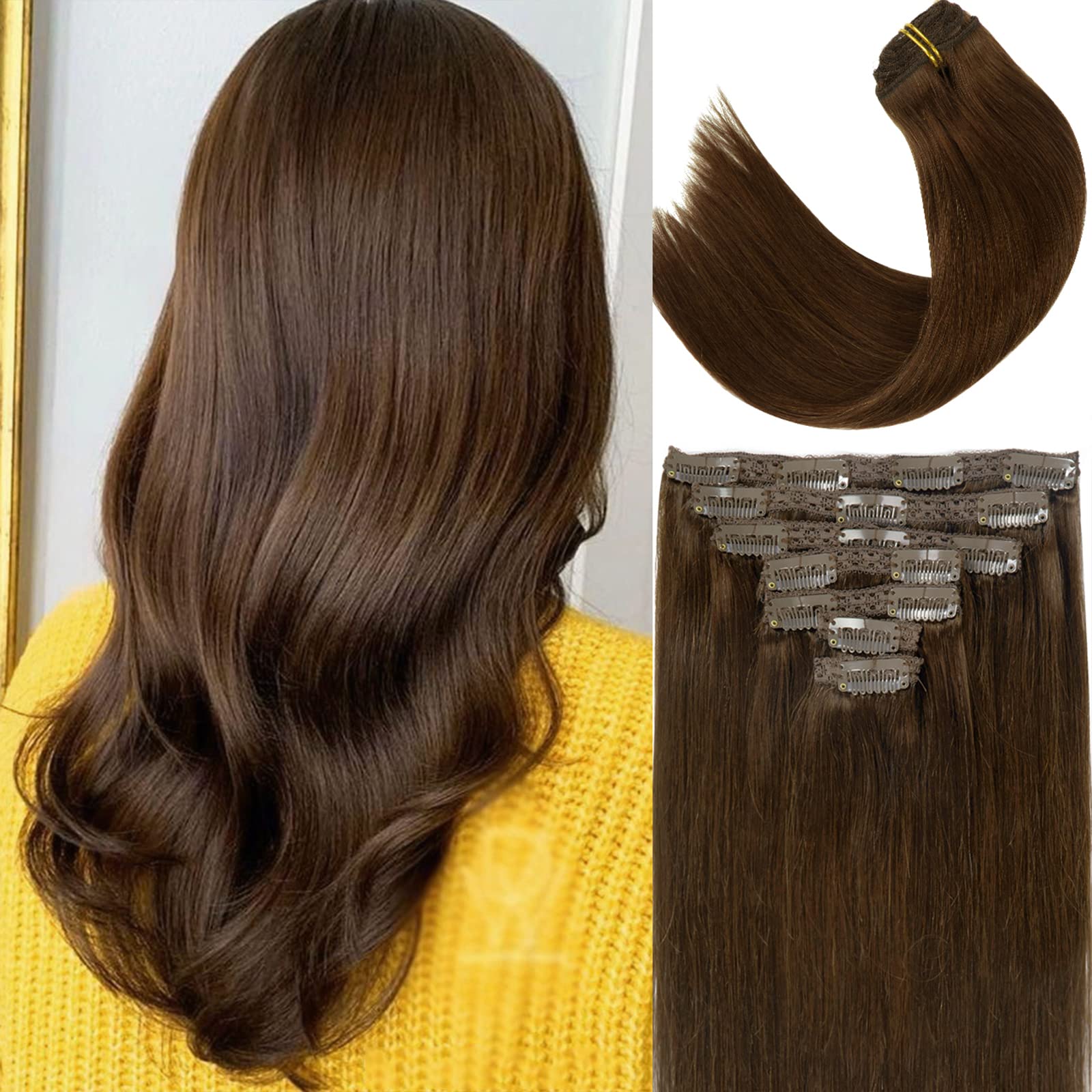 Lacer Hair Extensions Clip In Real Human Hair Extensions 140g 7 Pieces Silky Straight Weft Remy Human Hair Clip in Hair Extensio