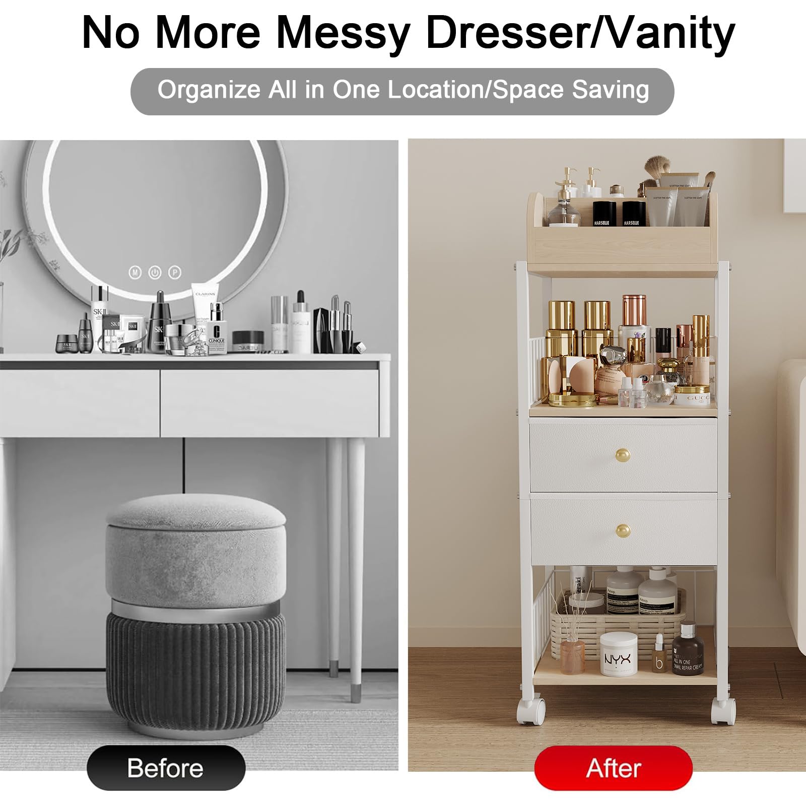 Floor Makeup Organizer Storage - Skincare Make Up Organizers And Storage With Drawers, Vanity Organizer Cosmetics Display Cases