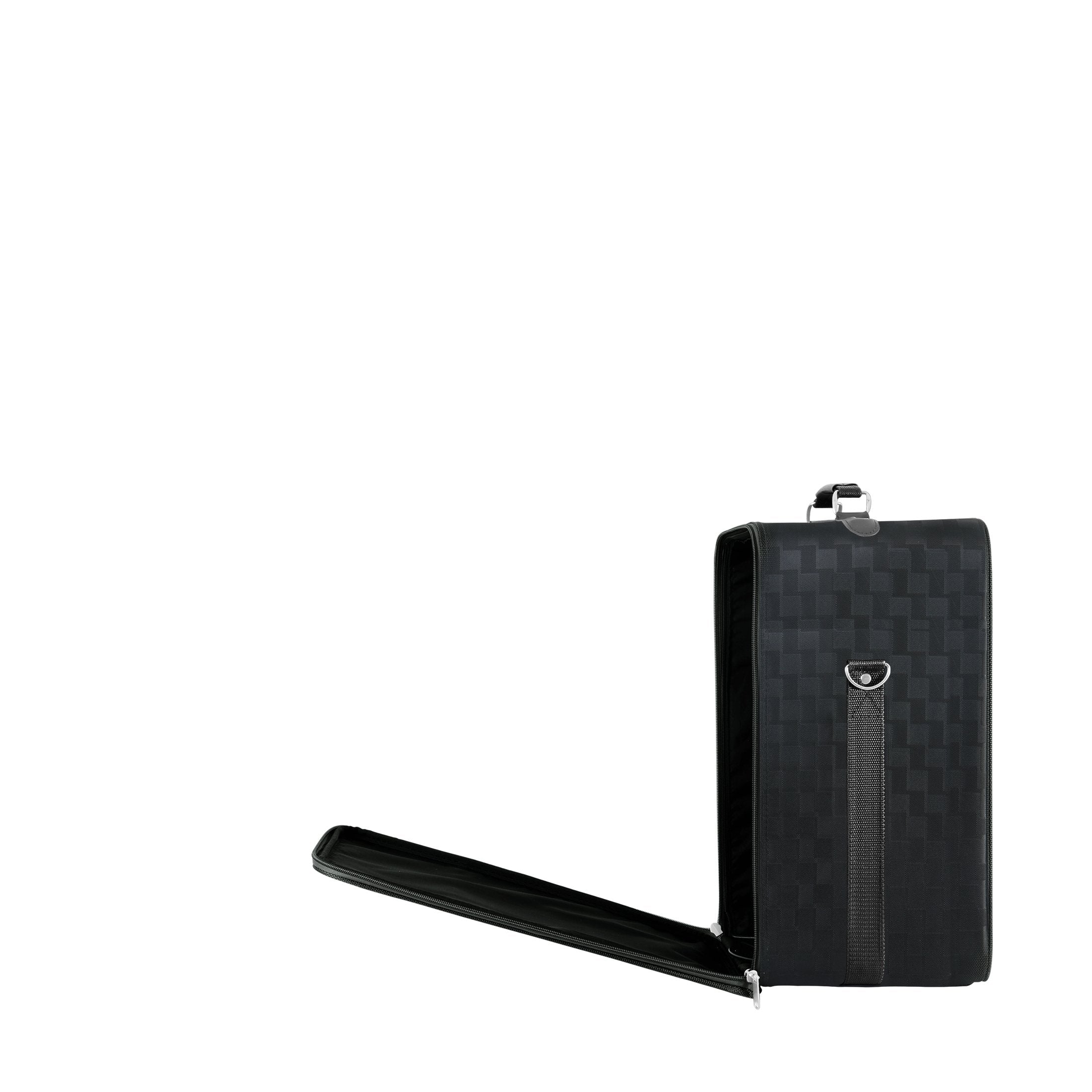 Small Wig Travel Box With Top Handle, Shoulder Strap & Double Zipper, Carrying Case With Removable Head-Holding Base - Black Squ